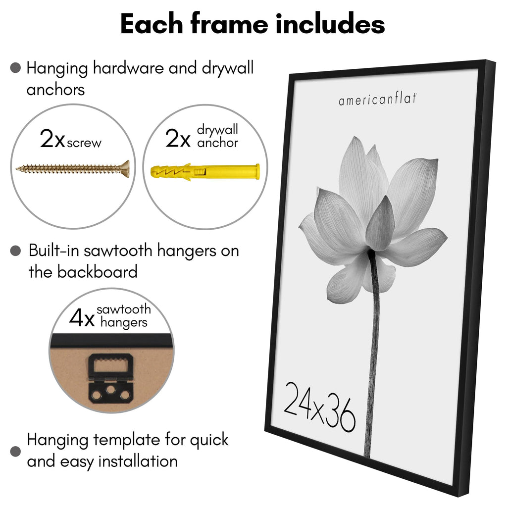 Americanflat 5x7 Picture Frame with Shatter-Resistant Glass - Soho Collection - Gallery Style Deep Molding Picture Frames for Tabletop and Wall Display - Black