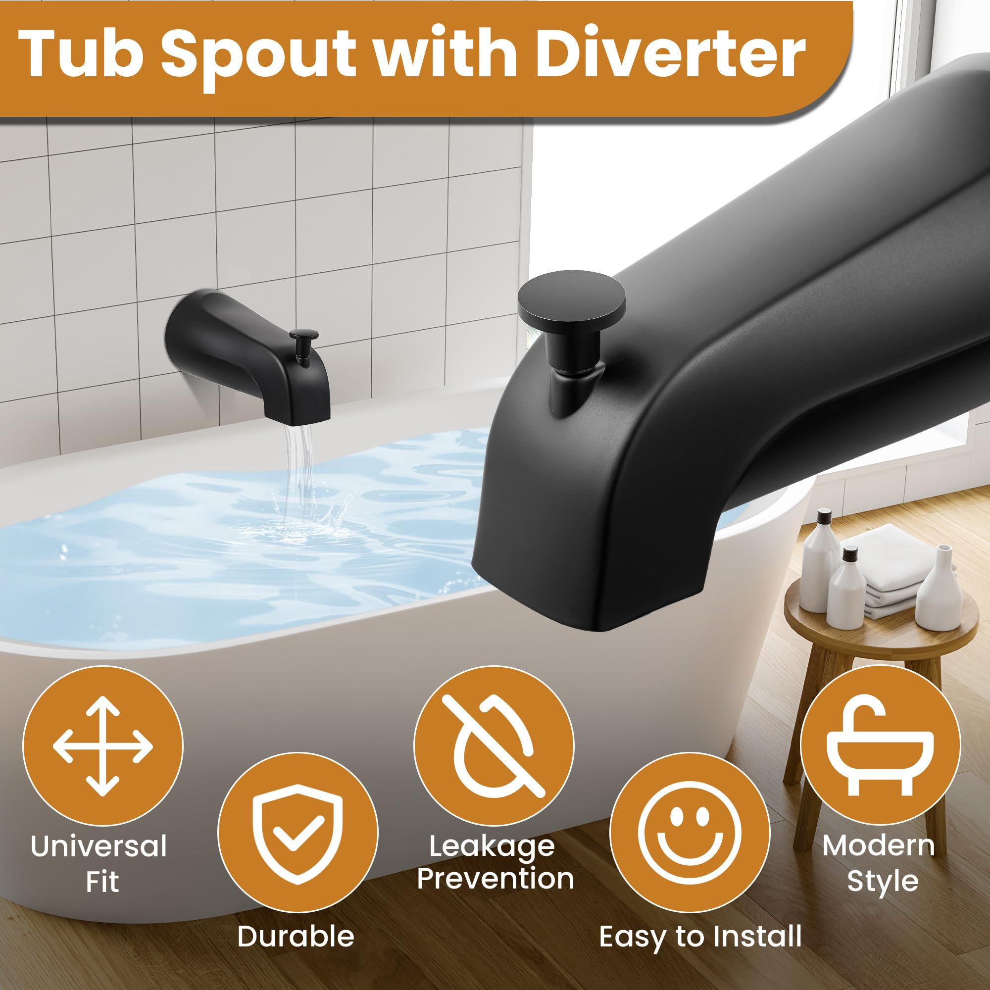Dreyoo Tub Spout (Universal Fits 1/2" Copper Pipe, 1/2" IPS and 3/4" IPS), Bathroom Bathtub Faucet with Adapters and Hex Wrench(Brushed Nickel,Simple)