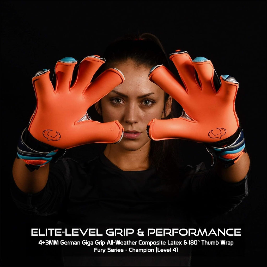 Renegade GK Fury Goalie Gloves with Microbe-Guard - Adult, Youth, Kids (Sizes 6-11) Pro-Tek Fingersaves & 4+3MM Giga Grip | High Performance Pro-Level Goalkeeper Glove | Based in USA