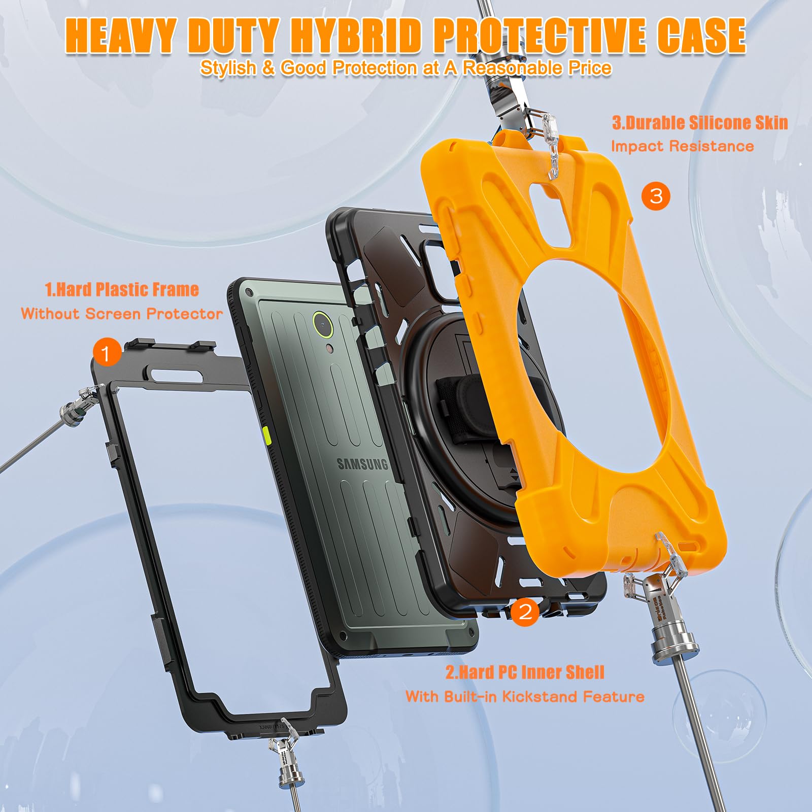 Samsung Galaxy Tab Active5/Active 3 8.0 Case, with 360 Stand, Handle Hand Strap & Shoulder Strap for Galaxy Tab Active5 8" 2024 X300/X307, Active3 8" 2020 T570/T575/T577 (Black)