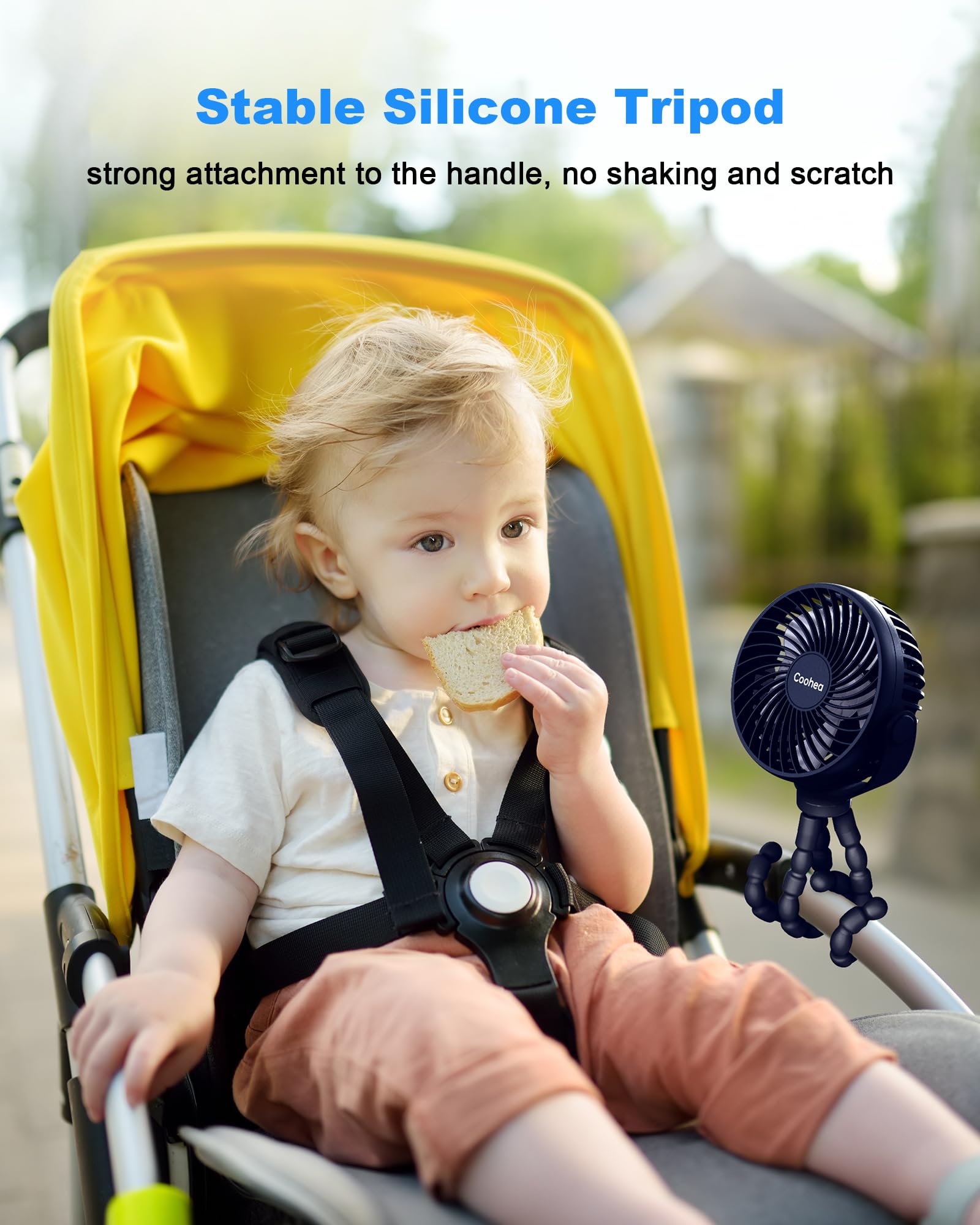 Coohea Stroller Fan Clip on for Baby, 4000mAh Rechargeable Battery Operated, Flexible Tripod, 3 Wind Speed, 360° Rotatable, Small Cooling Portable Fan for Car Seat Crib Golf Cart Bike Treadmill, Black