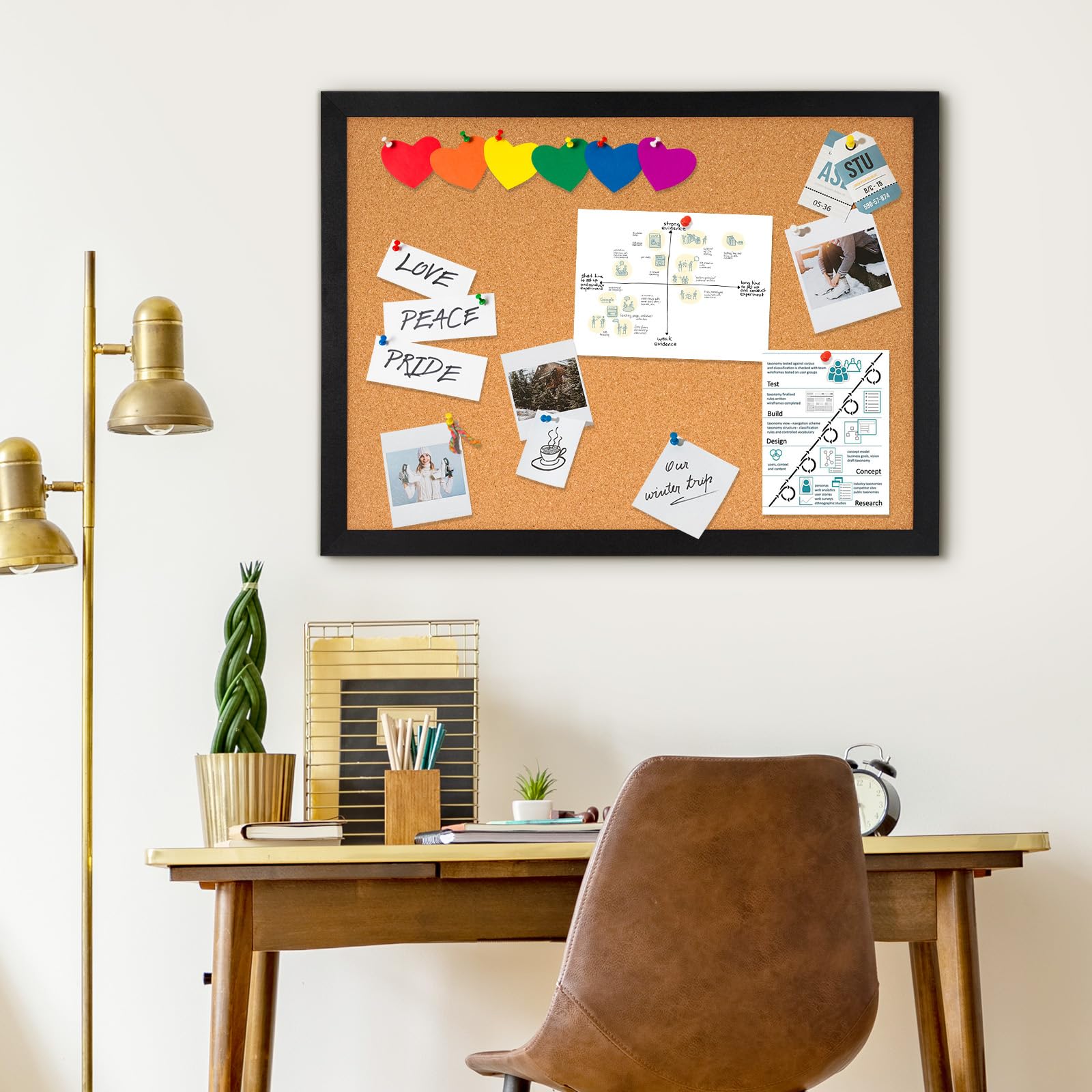 DOLLAR BOSS Black Cork Board with Linen Double-Sided 16''X 12'', Black Cork Boards for Walls, Wood Frame Bulletin Board Hanging Pin Board, Cork Board for Office Home School 1-Pack
