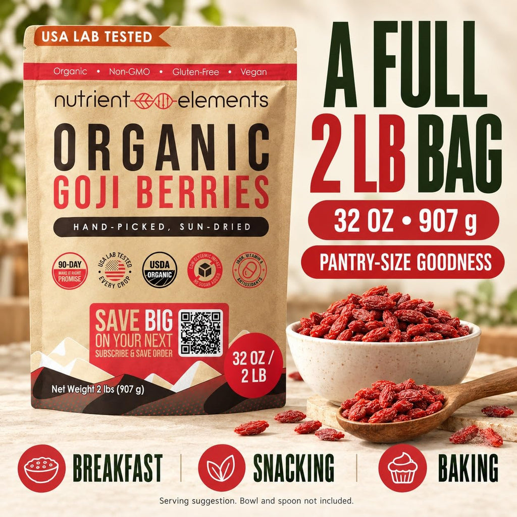 Nutrient Elements Organic Goji Berries, Raw Sun-Dried, 2 lb