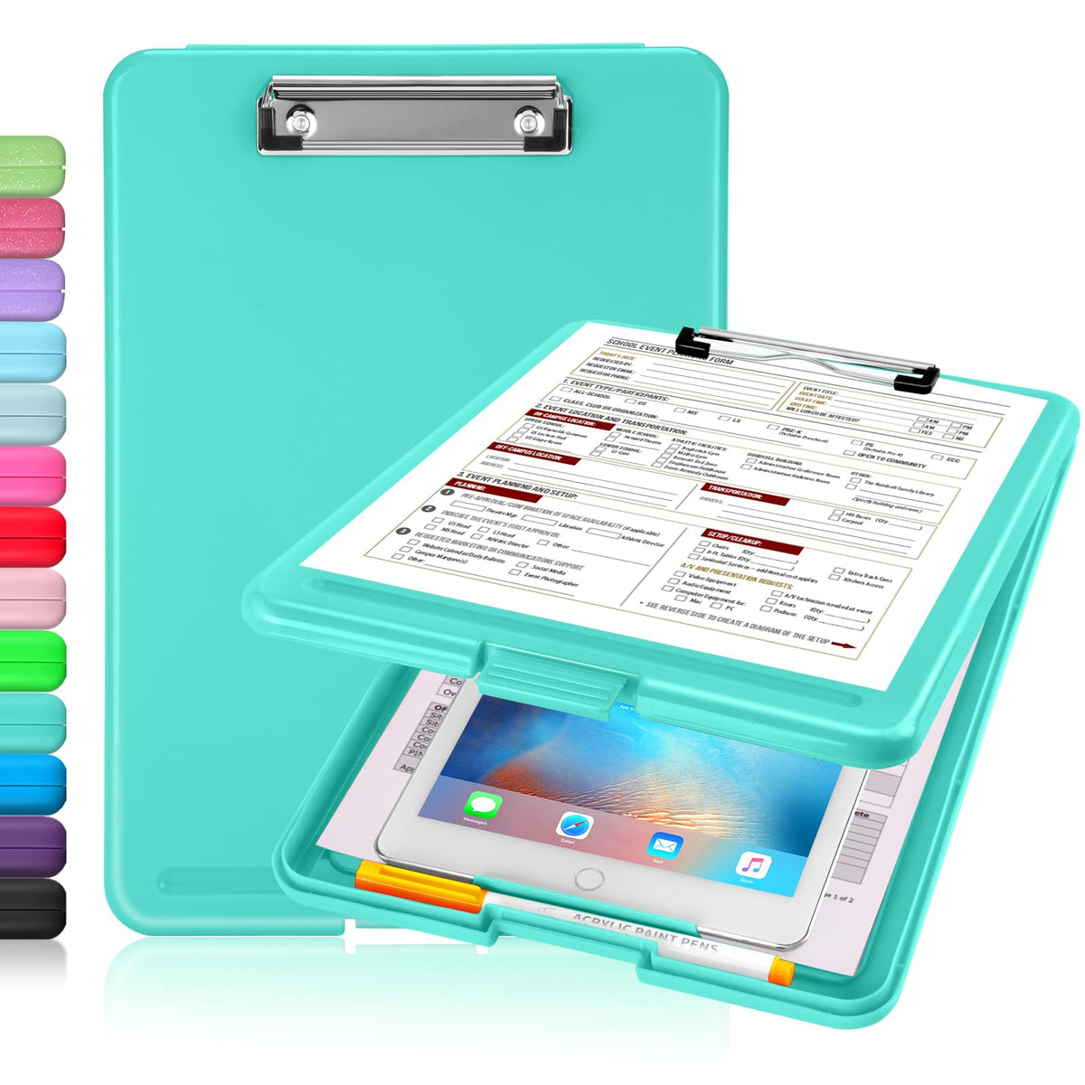 Sooez Clipboard with Storage, Plastic Storage Clipboards with Low Profile Clip, Nursing Clip Boards Foldable, Hanging Clipboard Case for Work, Teacher, Classroom Must Haves, Office School Supplies