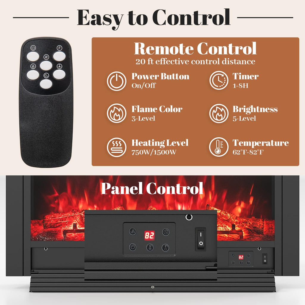 Giantex 18" Electric Fireplace Insert Heater, Wall Recessed/Mounted Fire Places Electric Fireplace with Remote, 2 Modes Heat, 9H Timer, 5 Brightness, 750/1500W Freestanding Fireplace