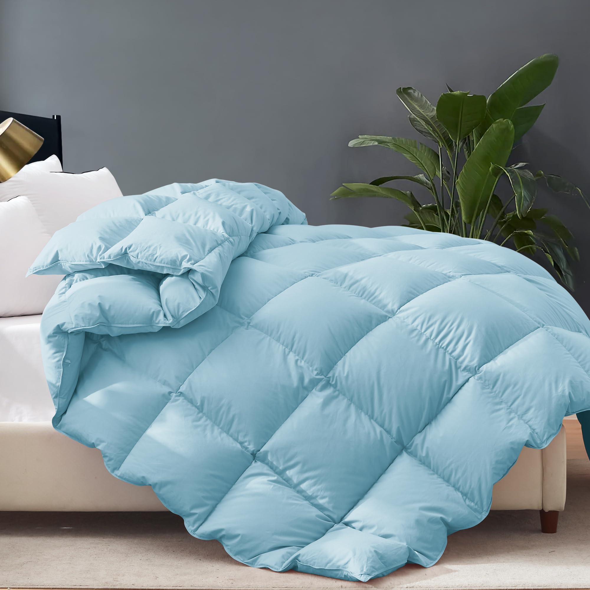 Cosybay Queen Size Feather Down Fiber Comforter Ultra Fluffy Duvet Insert, All Season Cotton Cover Luxury Hotel Bed Comforter with Corner Tabs, Blue, 90x90 Inch