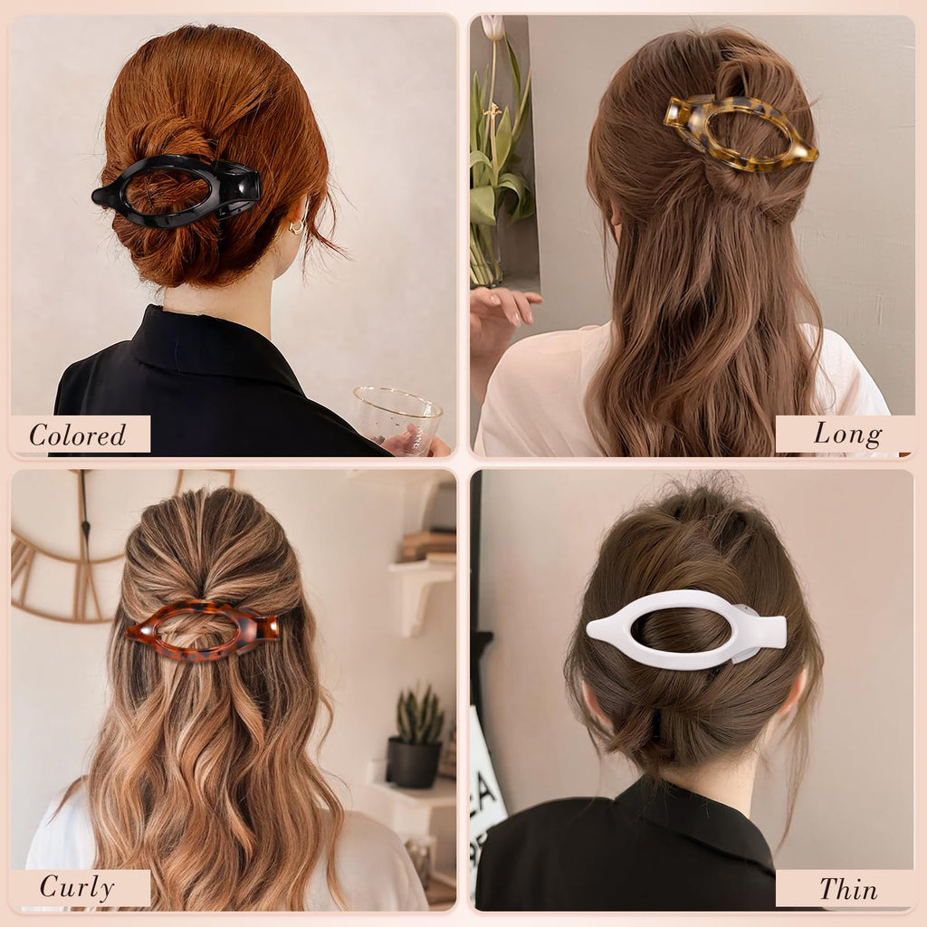 Obeoby 8 Pcs Flat Claw Clips for Women, Strong Hold French Flat Hair Clips for Thick Thin Hair Barrettes Accessories Round Large Medium (Tortoiseshell)