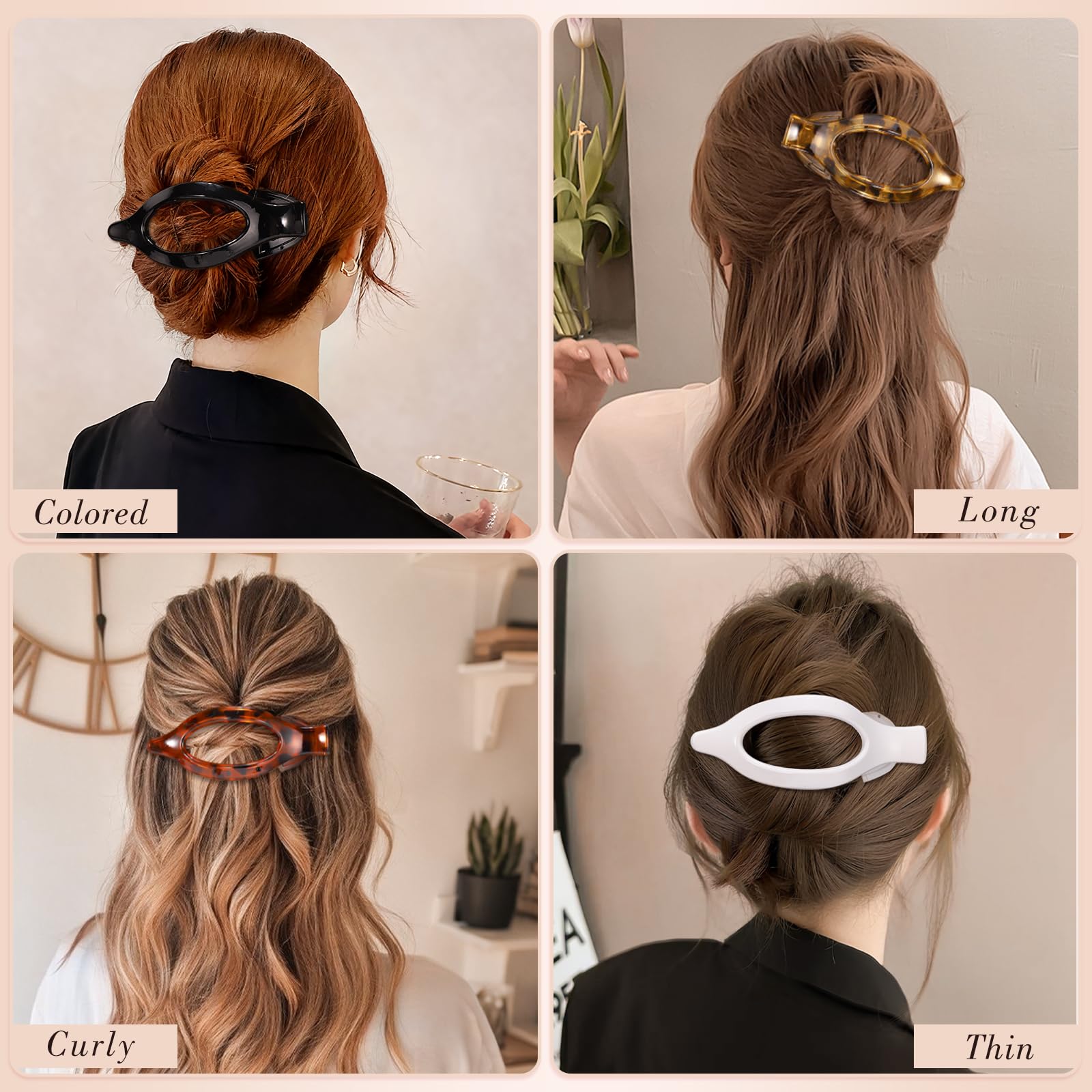 Obeoby 8 Pcs Flat Claw Clips for Women, Strong Hold French Flat Hair Clips for Thick Thin Hair Barrettes Accessories Round Large Medium (Tortoiseshell)