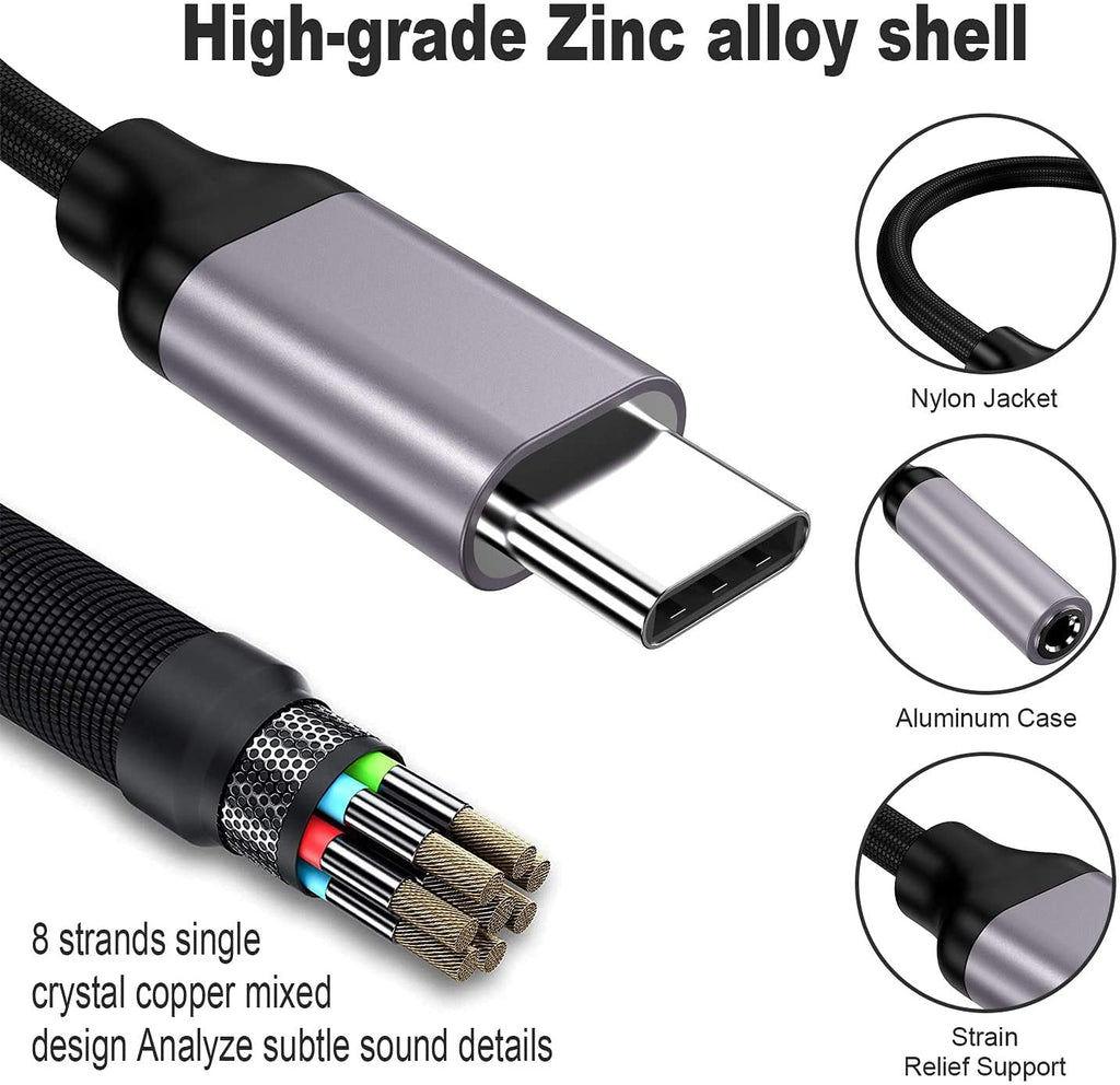 Adaptador USB tipo C a conector de auriculares hembra de 3.5 mm (Negro), cable USB C a auxiliar de audio compatible con Pixel 4 3 2 XL, Samsung Galaxy S21 S20 Ultra S20+ Note 20 10 S10 S9 Plus para
