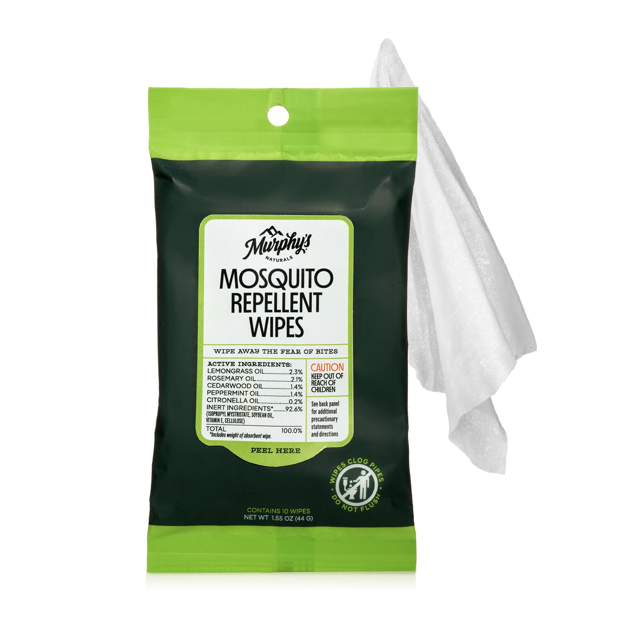 Murphy’s Naturals Mosquito Repellent Wipes, Improved Resealable Pack, Plant-Based Lemongrass & Rosemary, 10 Wipes, 3-Pack