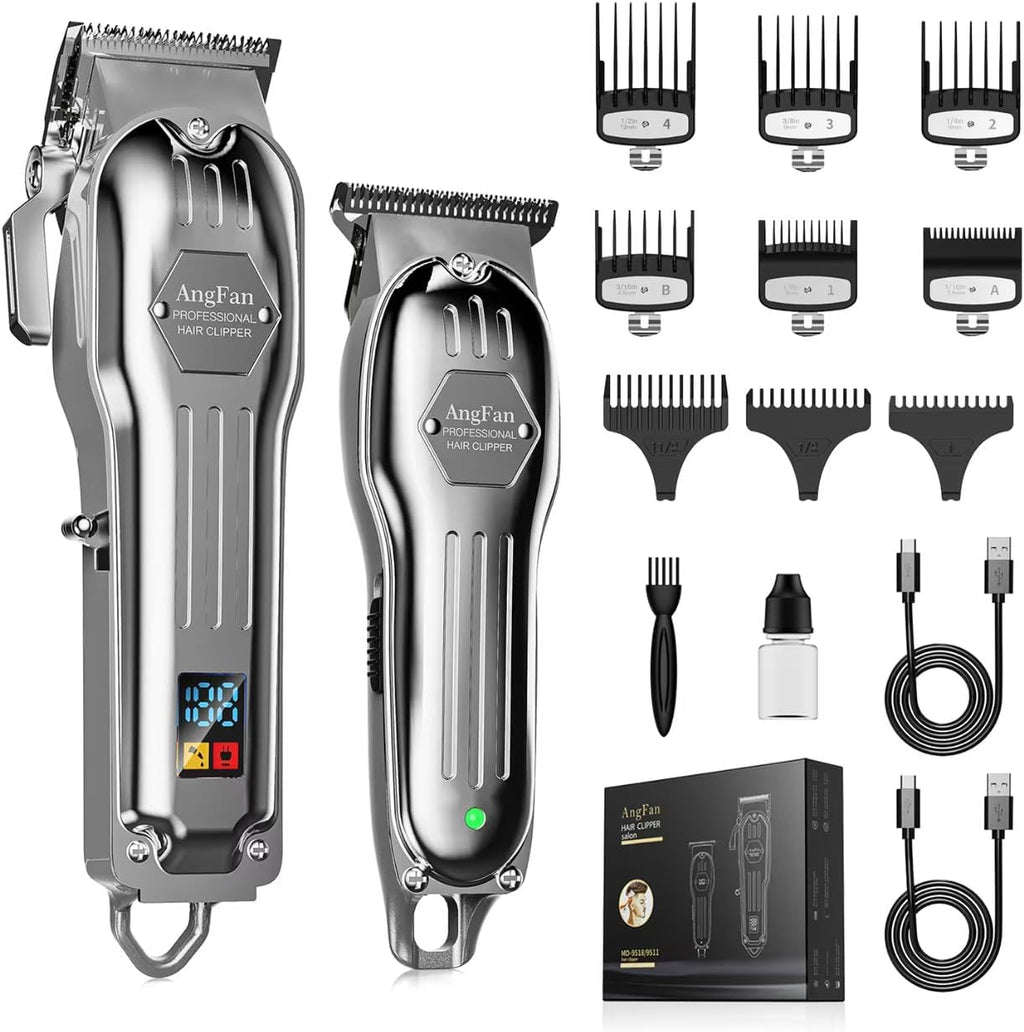 AngFan Professional Hair Clippers for Men Cordless Clipper & Trimmer Set | LCD Display,7200RPM High-Speed Motor,5H Runtime,Wall-Mountable Barber Tools,for Home Use & Professional Barbers