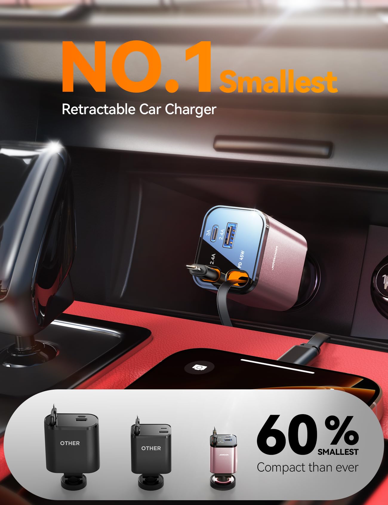 [2026 Ultra-Compact] 84W Retractable Car Charger, [PD 45W] Car Charger USB C for iPhone 16 17 Pro Fast Charging, Car Accessories Travel Essentials Gifts for Women Men for iPhone 17 Air 16 15 14 13 12