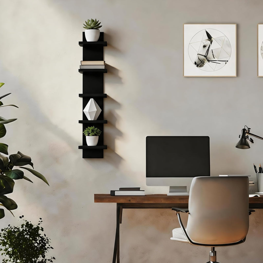 Homaterial Wall Shelves 4 Tier, Simple Vertical Corner Shelf for Room, Kitchen Wall Decor, Makeup Perfume Organizer,Decorative Shelving Unit, Black