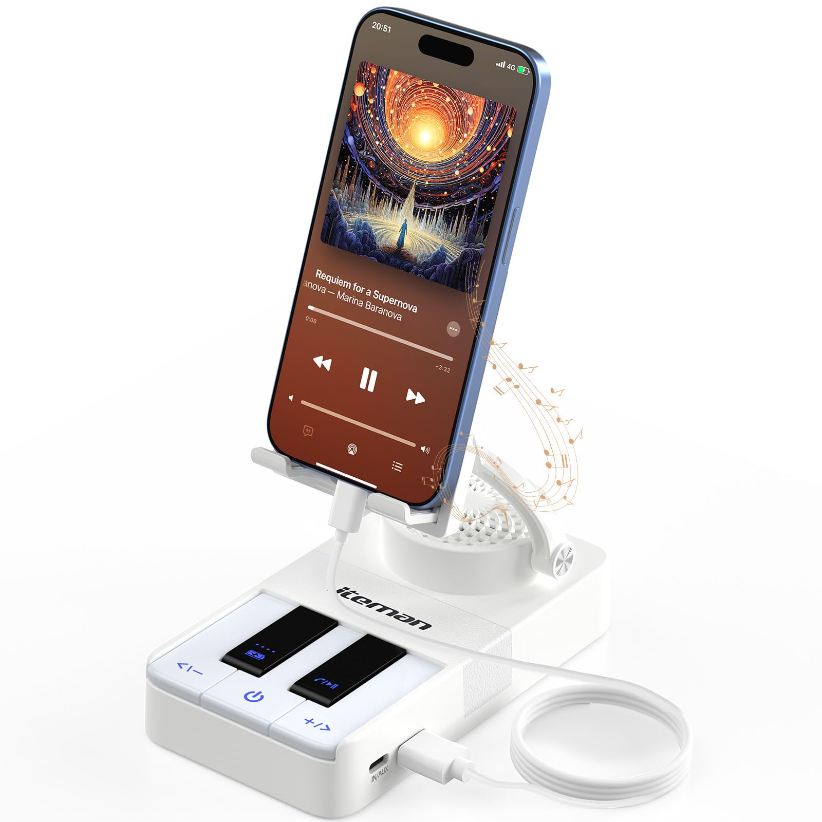 JTEMAN Cell Phone Stand with Bluetooth Speaker and Charging Stand,Piano Keys Design,Music Lovers & Teacher Gifts,Birthday Gifts for Men Women Dad Mom,Cool Tech Gadgets-Black