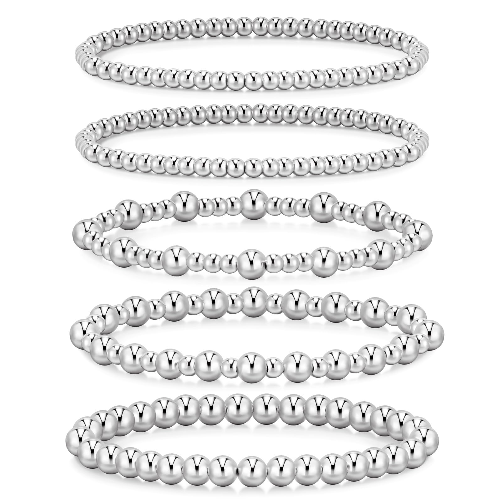 adoyi Gold Bracelets for Women Waterproof, 14K Gold Plated Beaded Strand Bead Ball Bracelets stack Adjustable Jewelry Set for Gifts