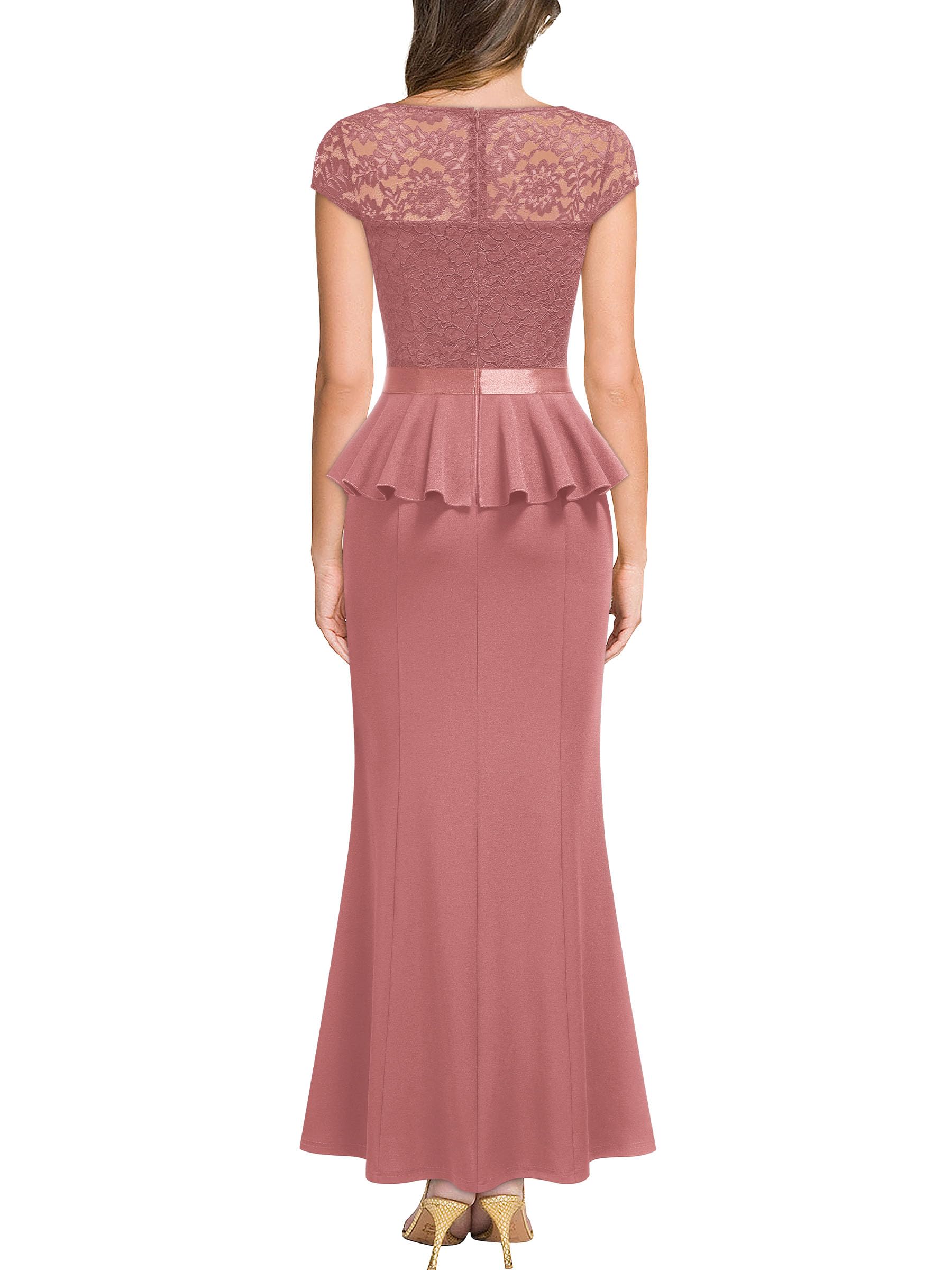 MISSMAY Women's Elegant Floral Lace Ruffle Split Cocktail Party Long Dress