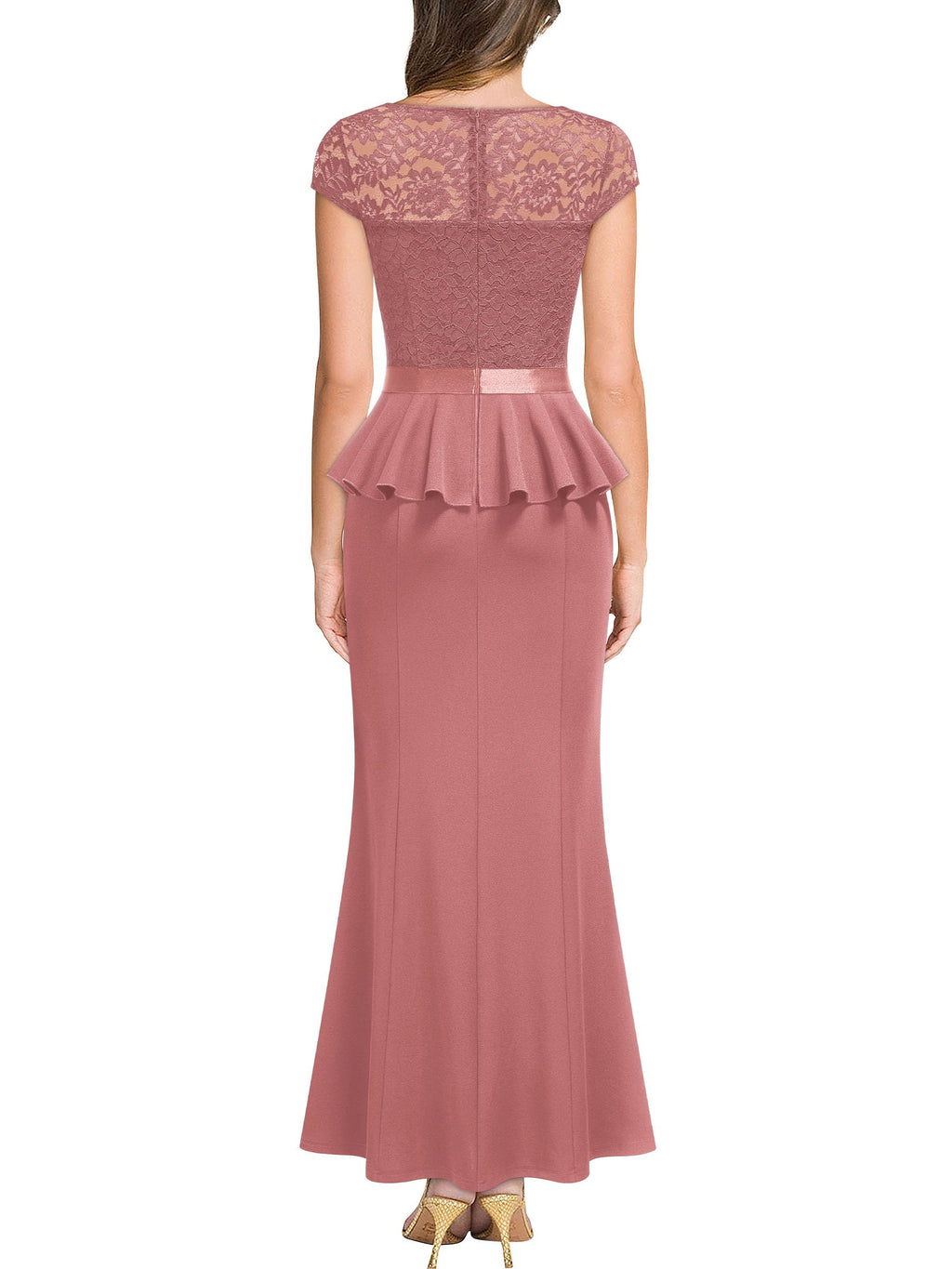 MISSMAY Women's Elegant Floral Lace Ruffle Split Cocktail Party Long Dress