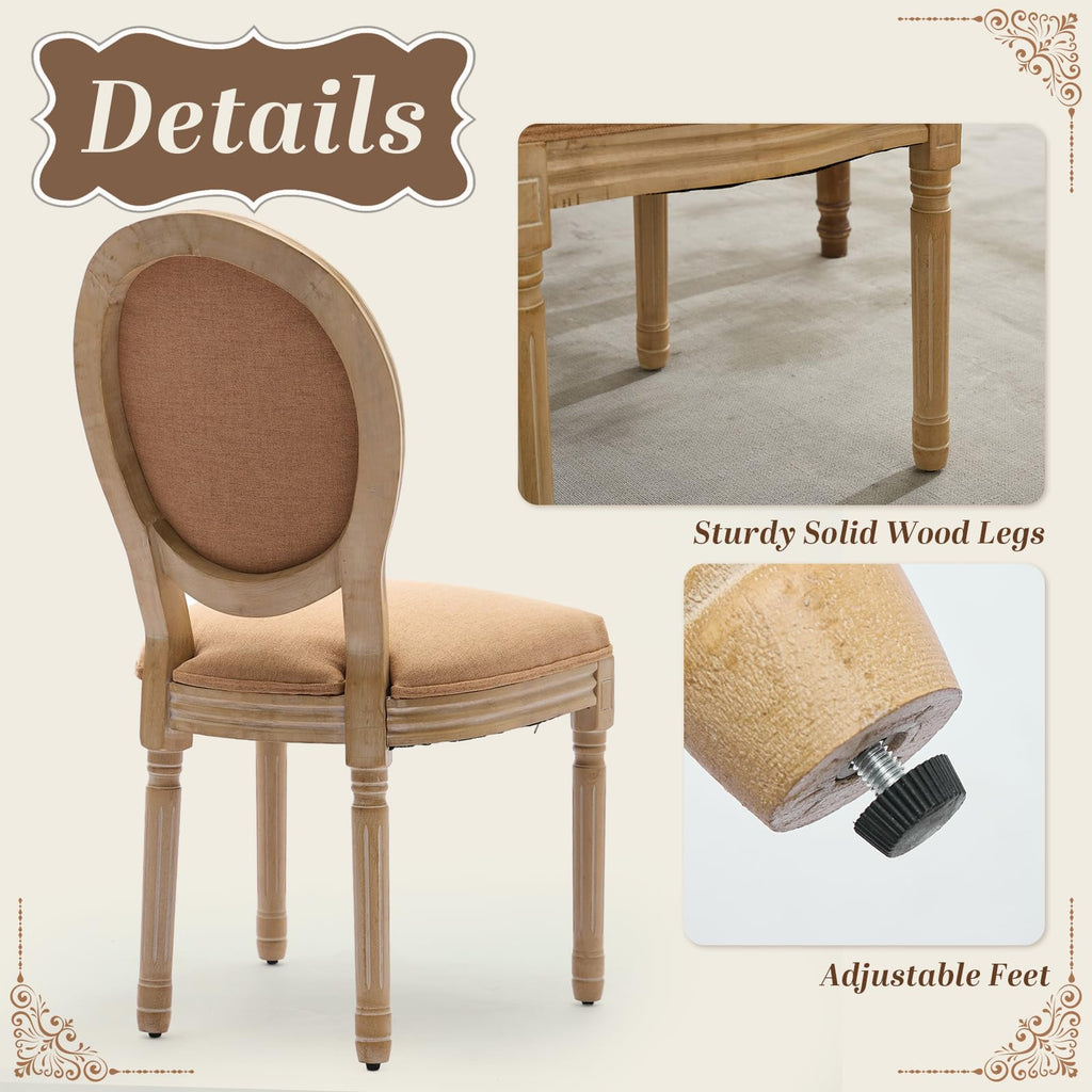 SoarFlash Linen French Dining Chairs Set of 2, Vantage Dining Chair with Round Back, Wood Leg Farmhouse Country Dining Chair for Living Room,Kitchen,Bedroom,Beige