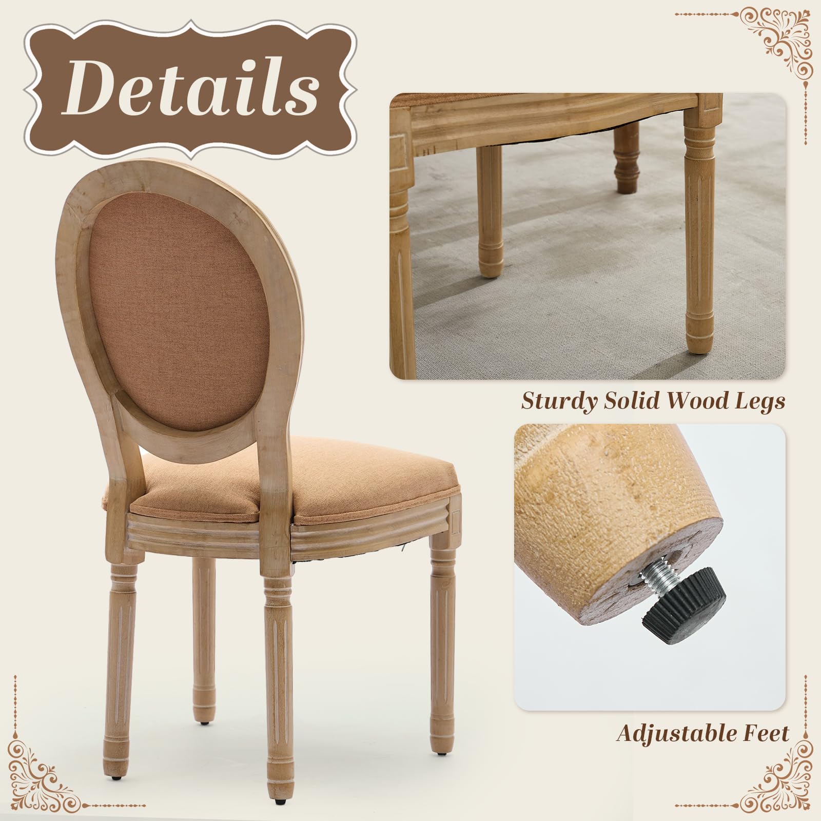 SoarFlash Linen French Dining Chairs Set of 2, Vantage Dining Chair with Round Back, Wood Leg Farmhouse Country Dining Chair for Living Room,Kitchen,Bedroom,Beige