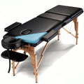 Portable Massage Table Massage Bed Professional SPA Reiki Eyelash Salon Bed, Wooden Frame Height Adjustment Accessories, Black (3-Section)