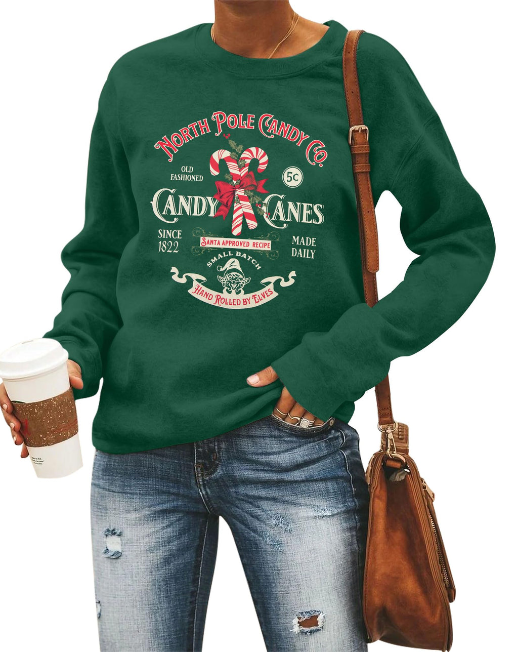 Christmas Sweatshirts Women Candy Canes Graphic Sweatshirt Vintage Xmas Long Sleeve Shirt Pullover Tops