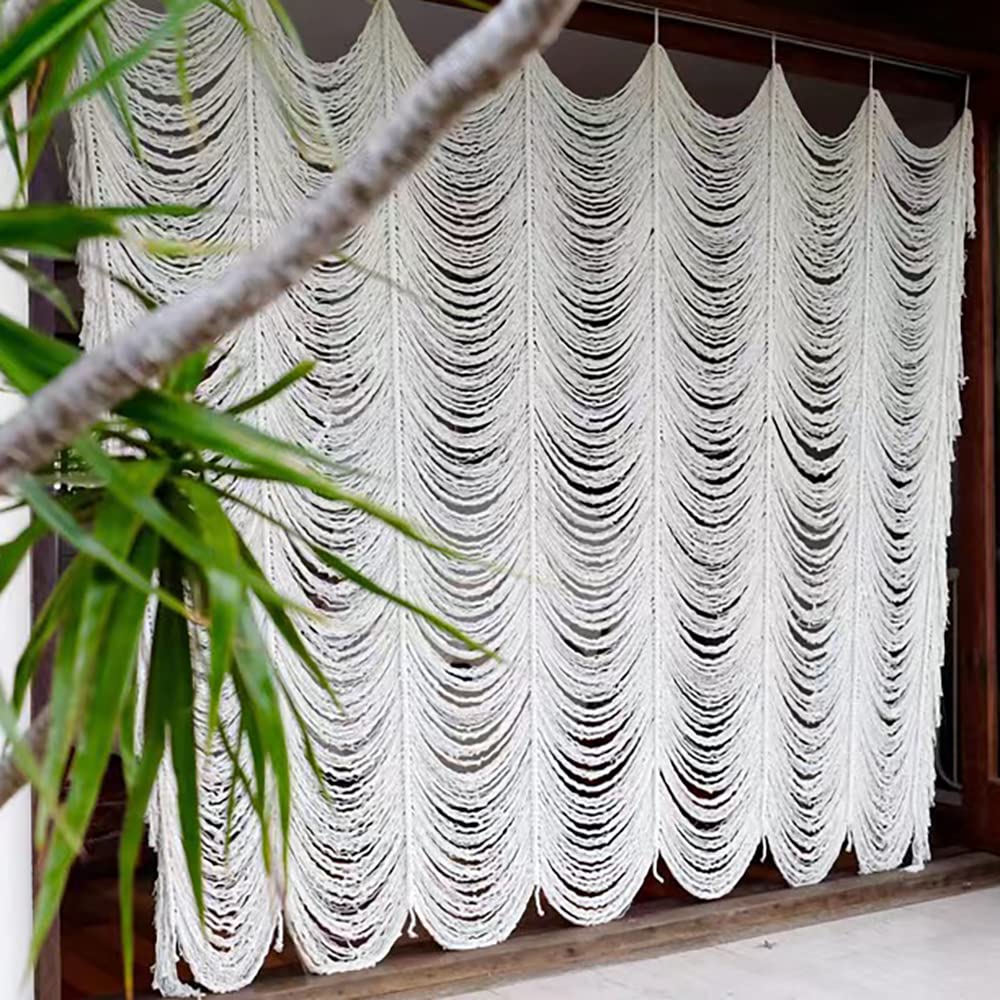 Flber Macrame Curtain Window Macrame Room Divider Doorway Curtain Boho Macrame Wall Hanging Living Room Bedroom Decor 42" W x 75" H