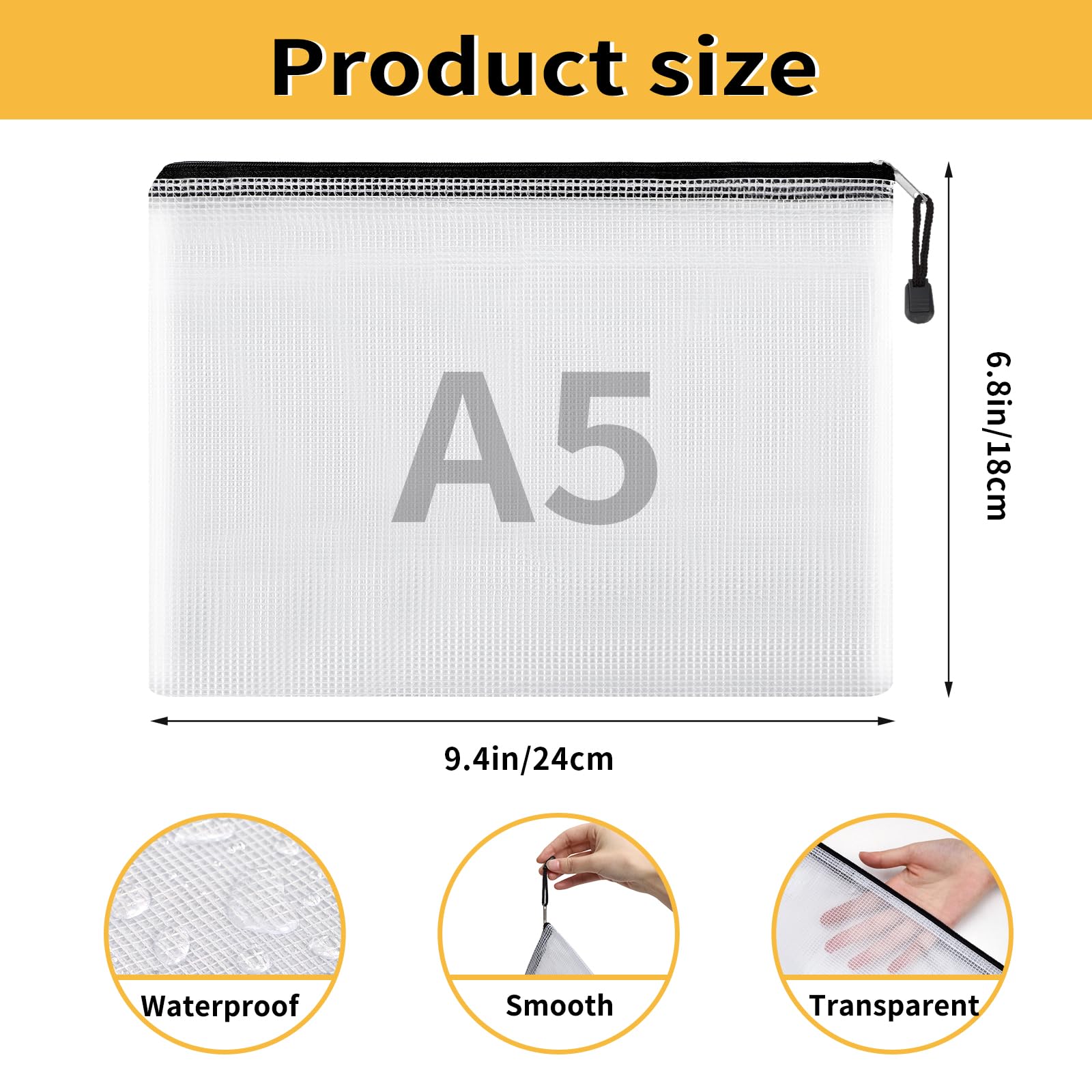 EOOUT 24pcs Mesh Zipper Pouch Bags A3 Extra Large Document Bag with Label Pocket, 16.9x12 Inches, Plastic Zip File Folders, Puzzles, Board Game Storage for Organizing Office Home