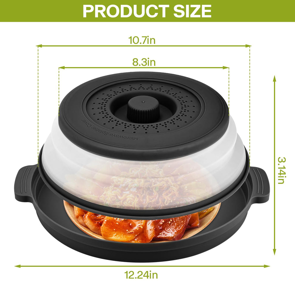 Microwave Splatter Cover for Food with Anti-scald Base Plate,Large Plastic & Silicone Vented Avoid Scalding Collapsible Guard Lid, Plate Holder & Kitchen Colander for Meal Prep-10.7 Inch (2 Pcs BRed)