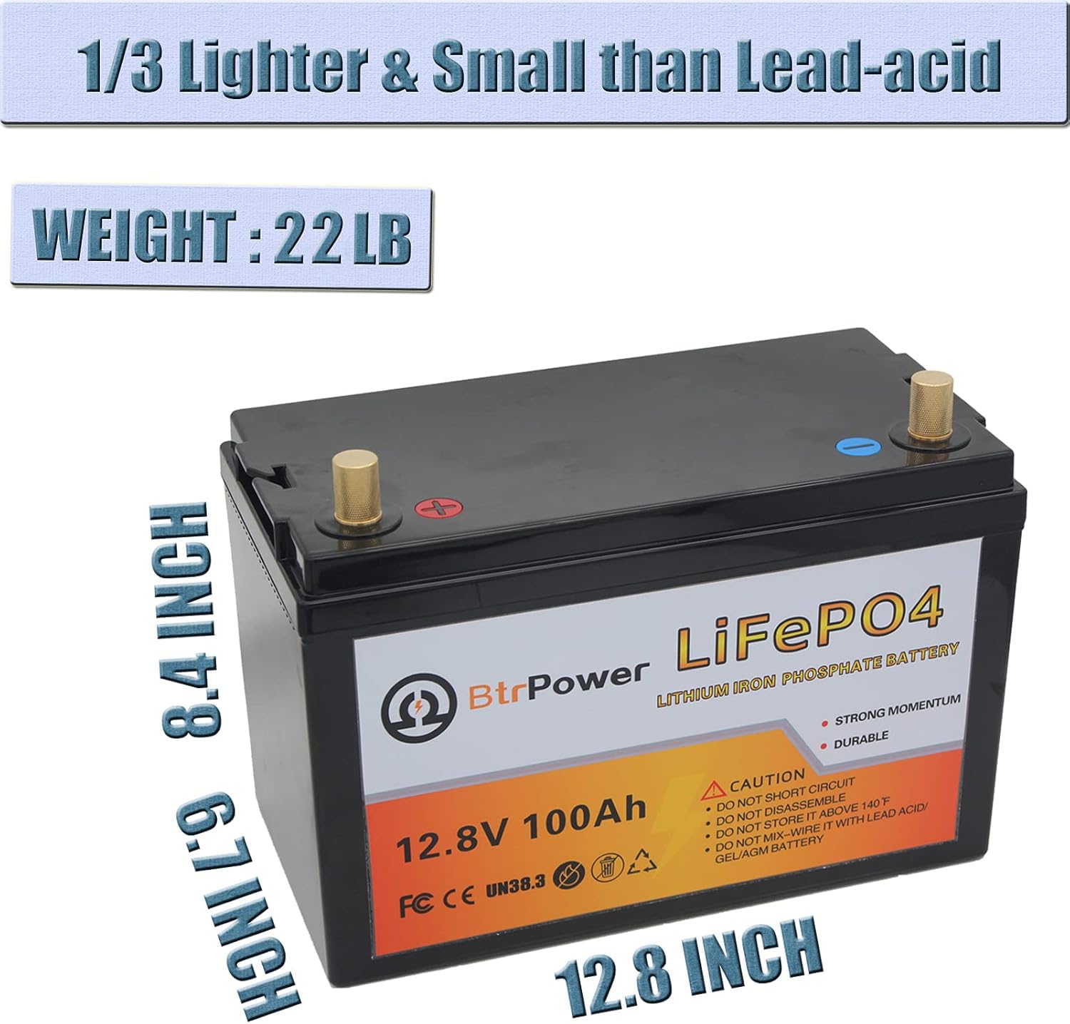 12V Lithium Battery,5000+ Deep Cycle LiFePO4 Battery with Built-in 100A BMS fit for Home Storage,Trolling Motor,RV,Off-Grid System,Solar Power System,Marine (2PACK-12V100AH)