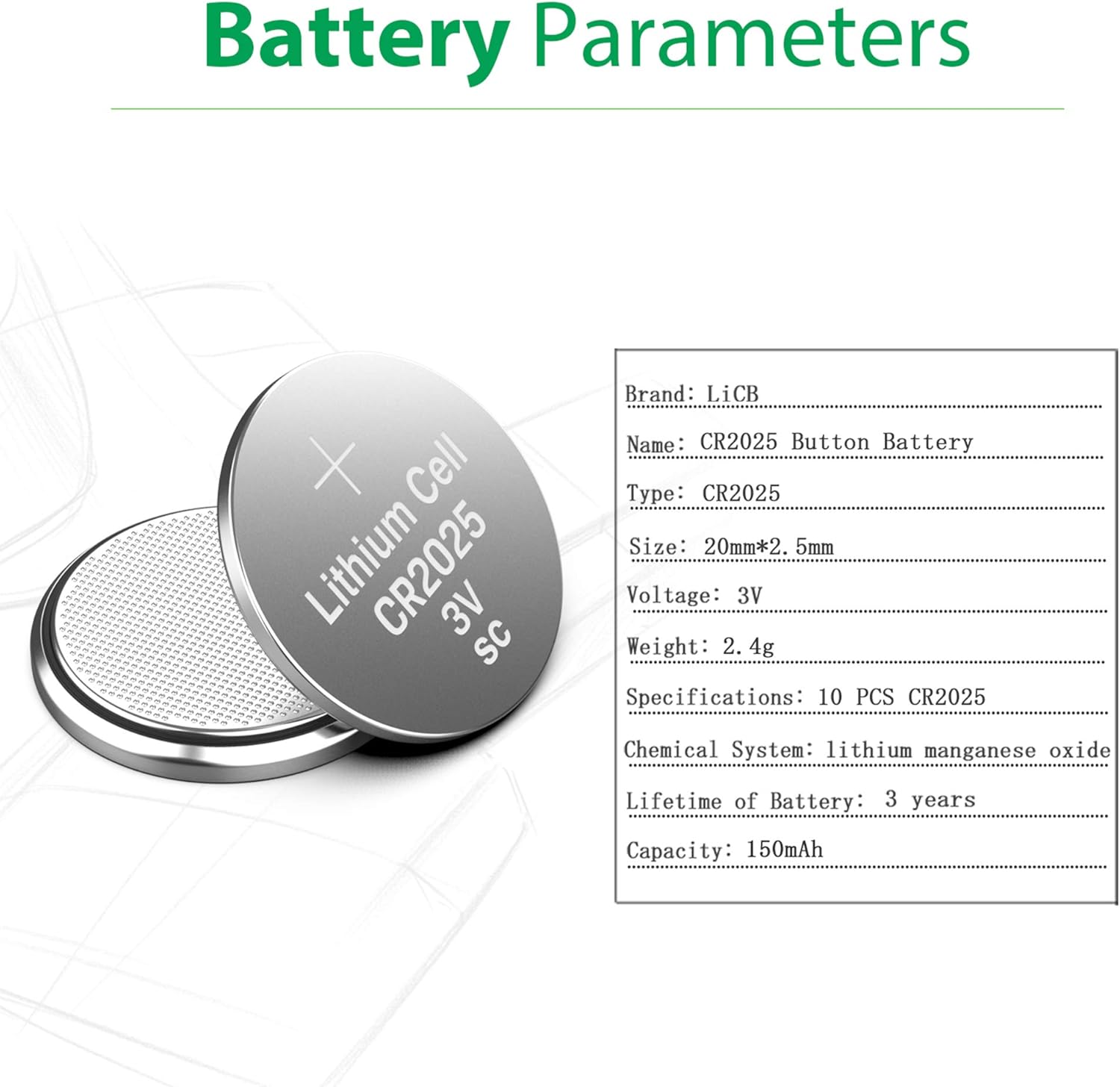 LiCB CR2025 3V Lithium Battery(10-Pack)