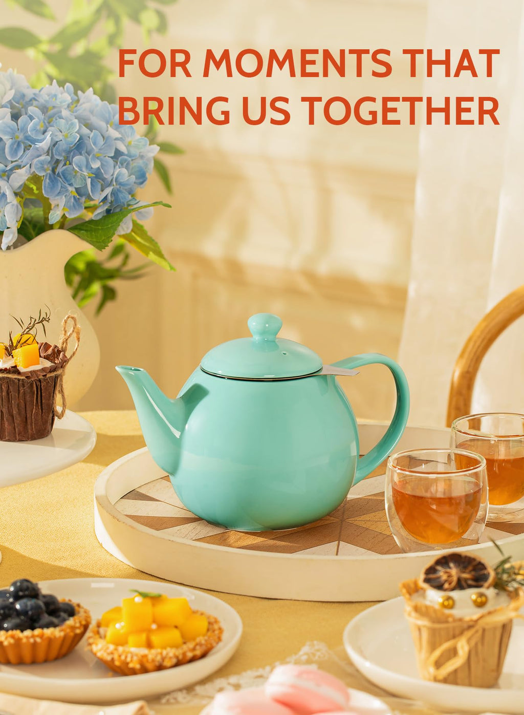 Sweese Porcelain Teapot 27 oz with Infuser for Loose Leaf Tea, Bluish Grey