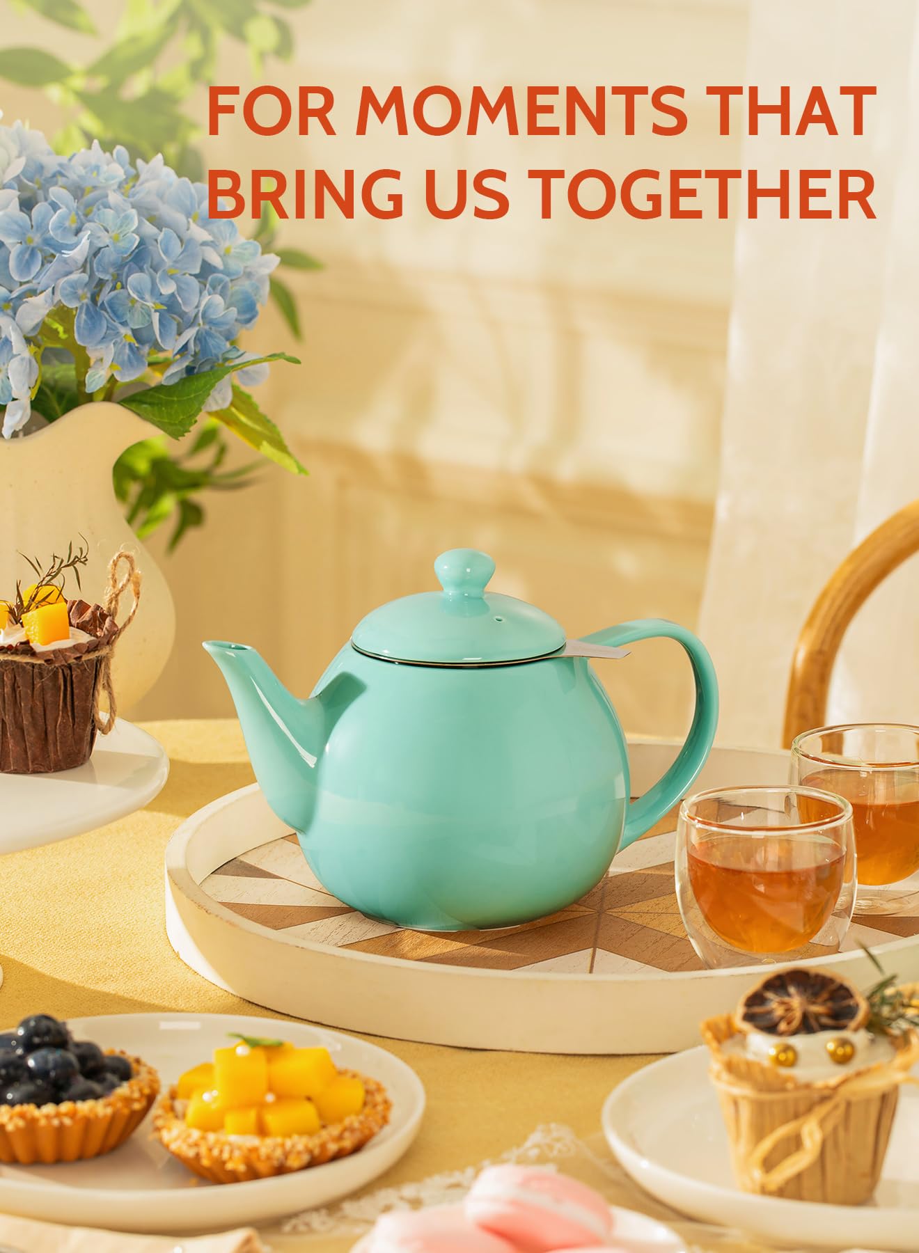 Sweese Porcelain Teapot 27 oz with Infuser for Loose Leaf Tea, Bluish Grey