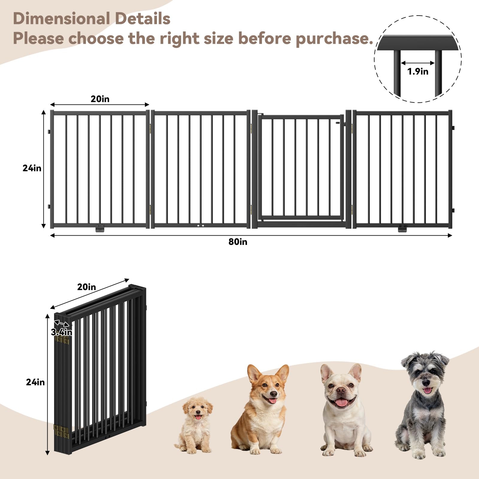 SNUOWU Full Metal Freestanding Dog Gate with Door, 24'' Height Foldable Pet Dog Fence for Indoor & Outdoor, 2 Panels Extra Wide Free Standing SmallDog Gates for Doorways,House,Stairs,Porch,Deck,Yard