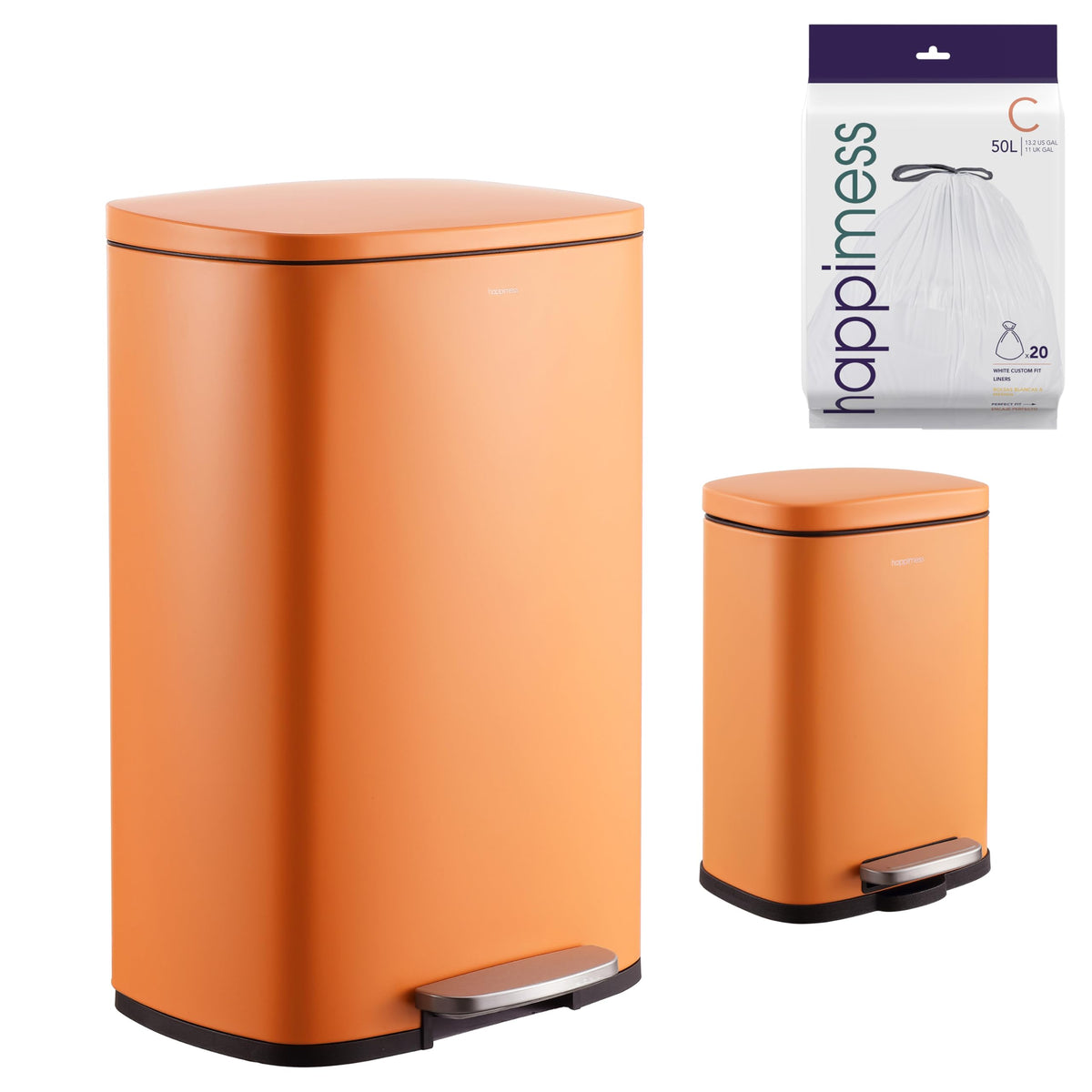 happimess HPM1006B Connor Rectangular 13-Gallon Trash Can with Soft-Close Lid and Free Mini Trash Can, Fingerprint Resistant, Modern, Minimalistic for Home, Kitchen, Office, Bathroom, Black