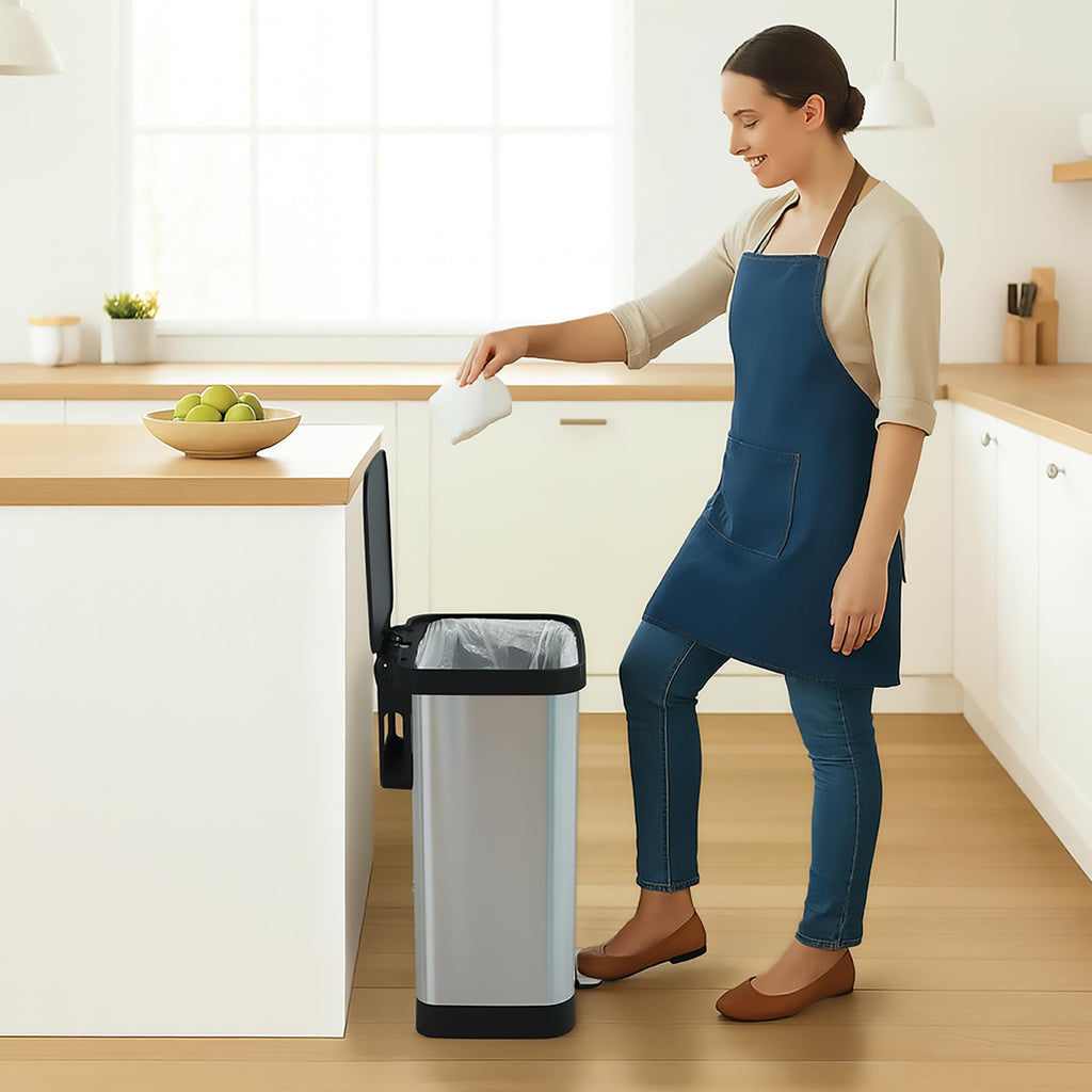 Glad 13 Gallon All Brushed Stainless Steel Trash Can with Clorox Odor Protection | Large Metal Kitchen Garbage Bin with Soft Close Lid, Garbage Bag Rings, Step On Foot Pedal and Waste Bag Roll Holder