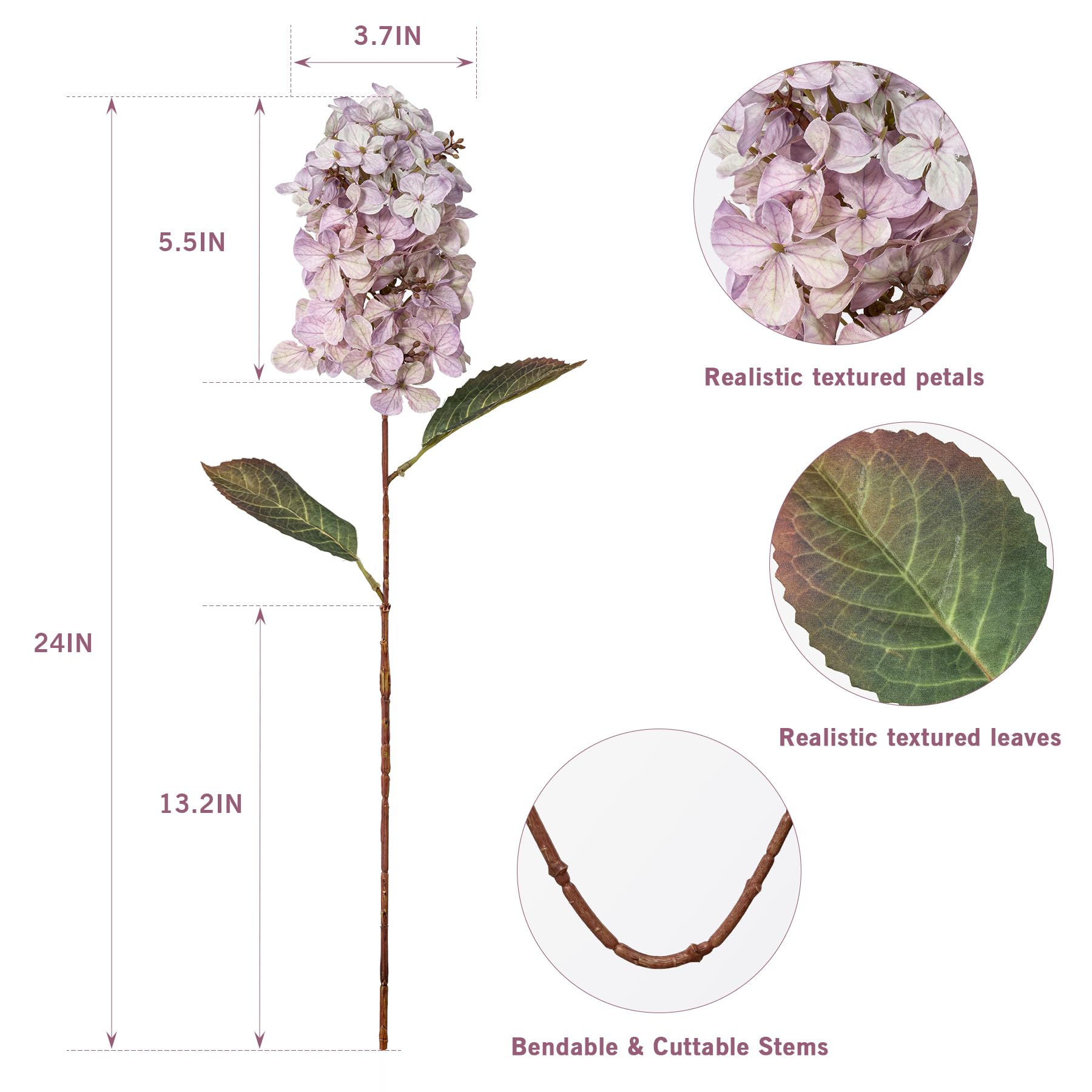 Ttranewsoo Hydrangea Artificial Flowers,Fall Hydrangeas Artificial Flowers,Blue Fake Fall Dried Hydrangea Flowers Decoration,Faux Silk Flower with Stems Winter Decor(Blue 24" 8pcs) Without Vase