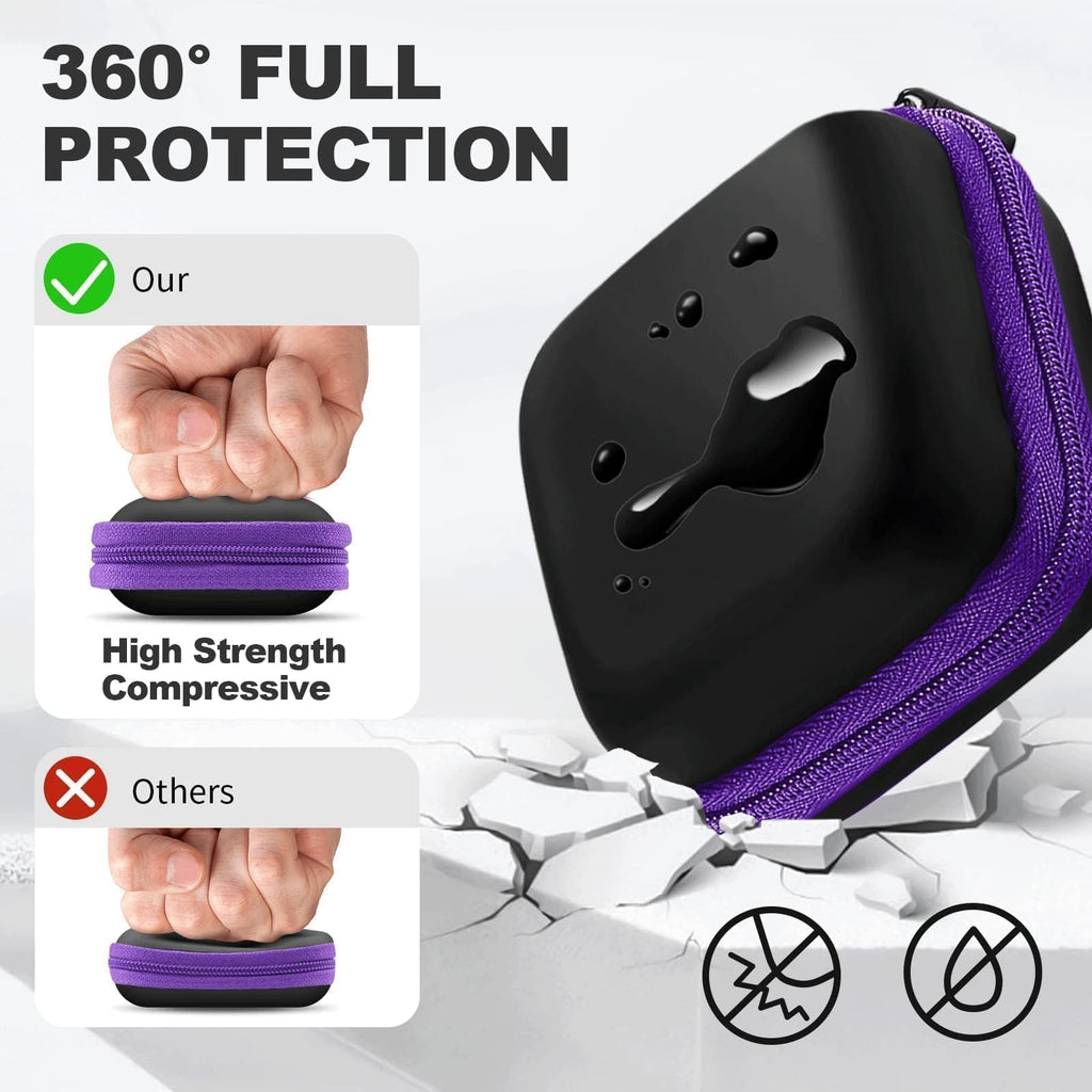 2Pack Oval Earbud Case Portable EVA Carrying Case Storage Bag Cell Phone Accessories Organizer with Carabiner for Earphone, Earbud, Earpieces, SD Memory Card, Camera Chips, Black/Purple