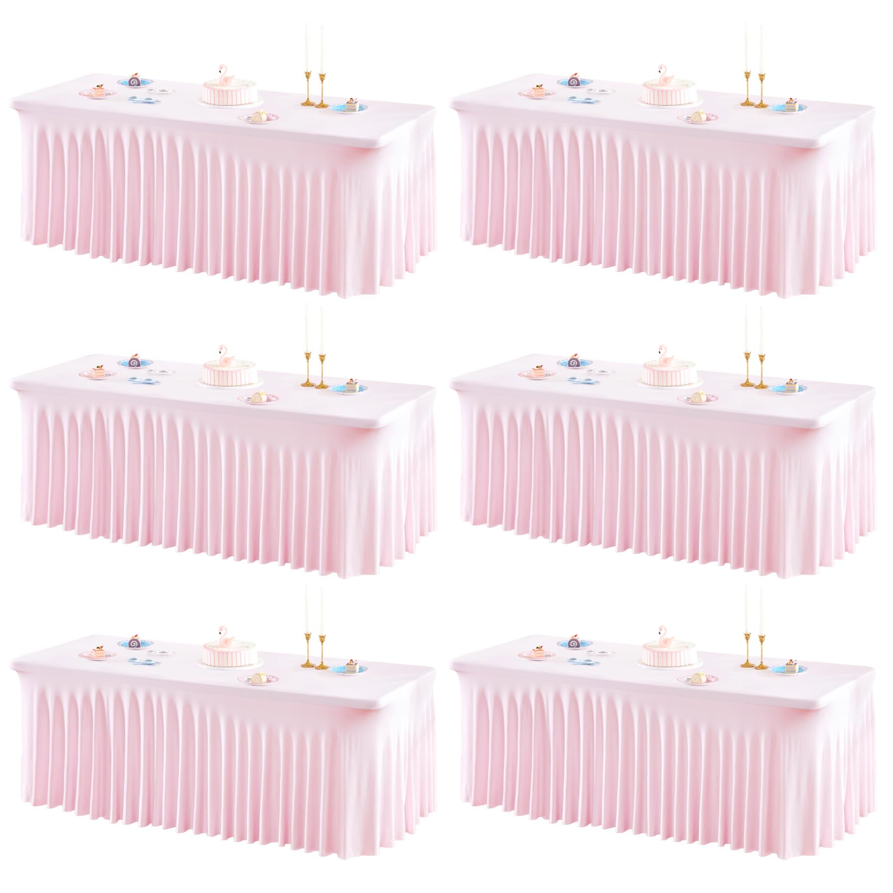 1 Pack Baby Blue Table Clothes for 4 Foot Rectangle Tables, One-Piece Wrinkle Resistant Stretch Spandex Table Covers with Skirt for Event Banquet Wedding Birthday Party