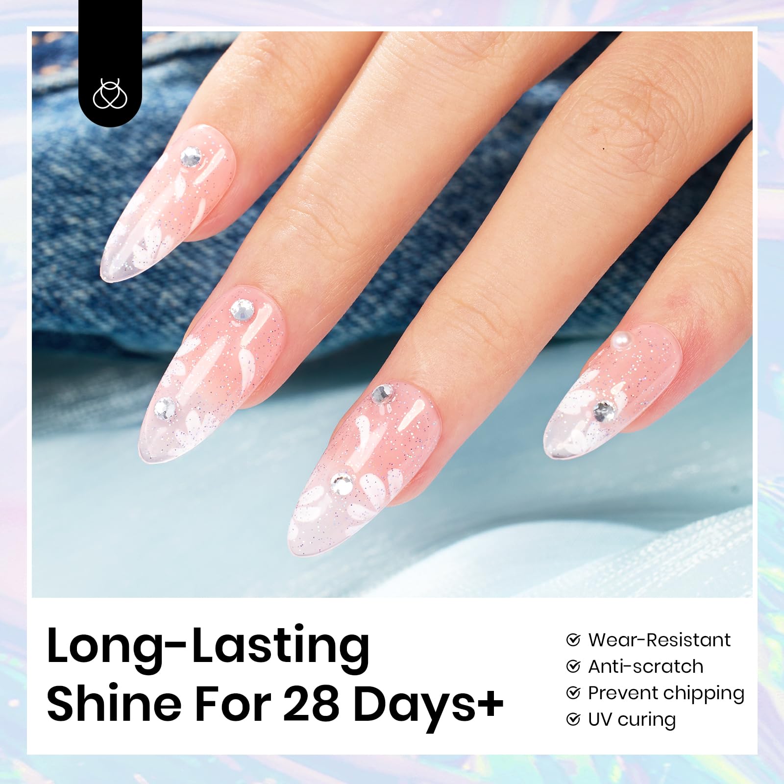 Beetles Heart Gel Top Coat 15ml - Hema Free Glitter Shine No Wipe Top Coat Long-Lasting for Gel Polish, Pink Heart Sparkle Soak Off UV LED Gift for Women