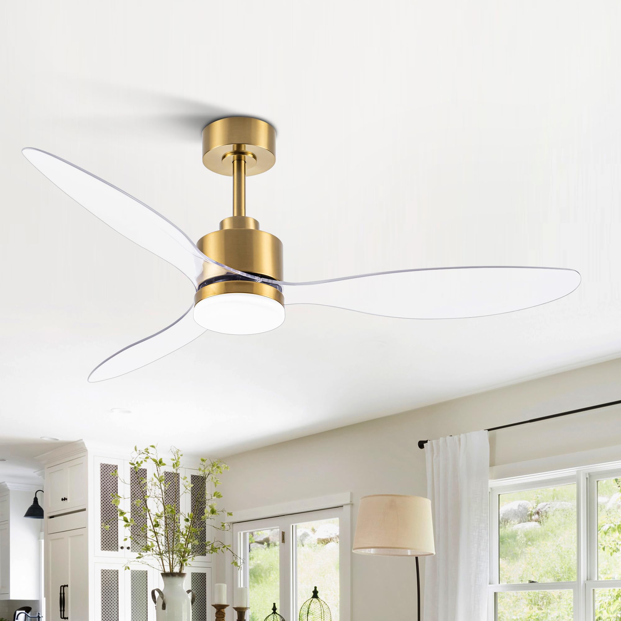 52" Ceiling Fans with Lights and Remote, Quiet DC Motor, 3 Reversible Blades, 6-Speed, Modern Industrial Black Ceiling Fan with 3-Color LED Light Fandelier for Bedroom Living Room
