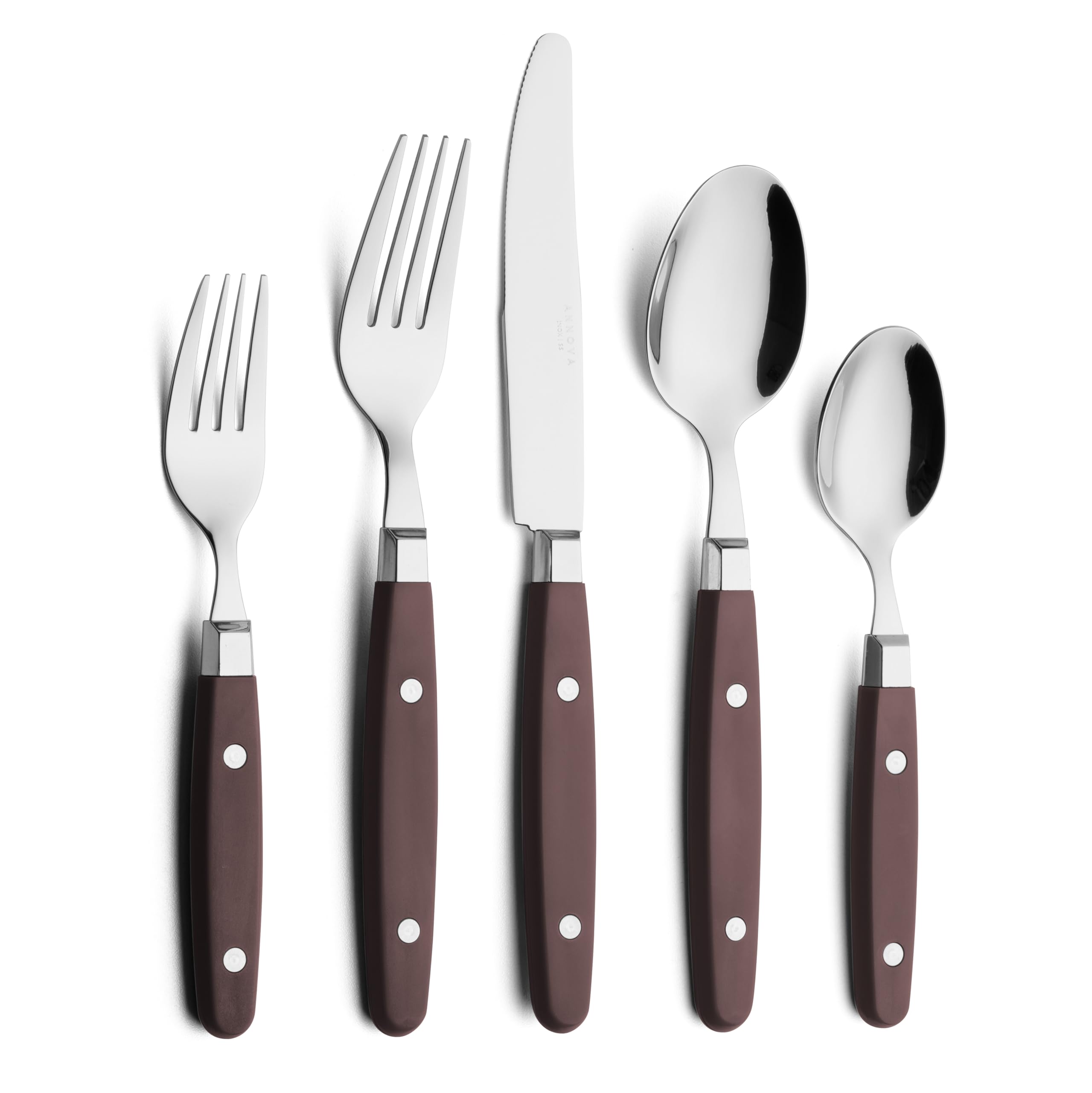 ANNOVA Silverware Set, Retro/Rivet Colorful Stainless Steel Tableware Kitchen Flatware Set Utensils, Includes Dinner Knives, Forks, Spoons, Salad Forks & Dessert Spoons (Brown, 20 Pieces)