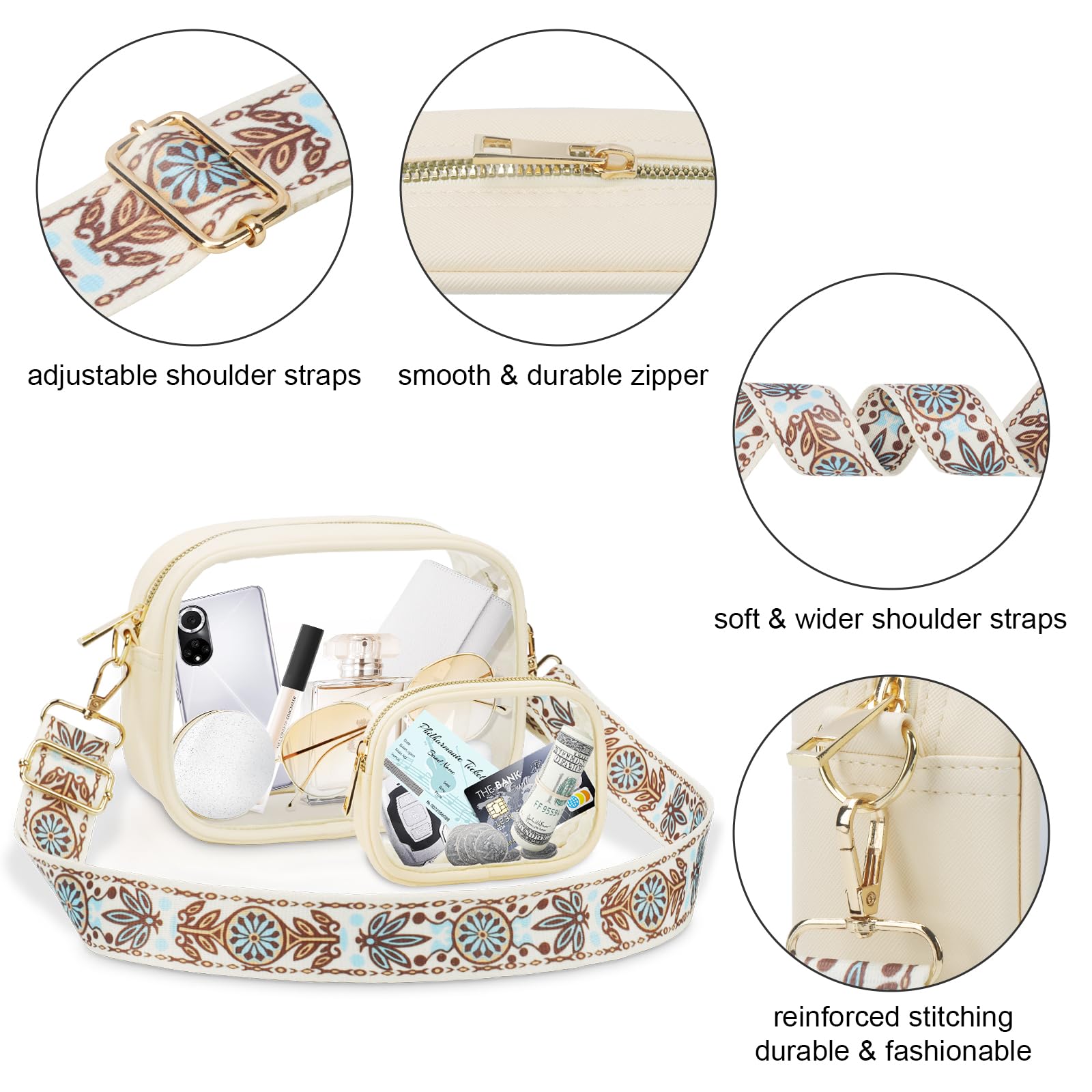 KETIEE Clear Crossbody Bag, Stadium Approved Clear Purse Bag for Concerts Sports Events Festivals