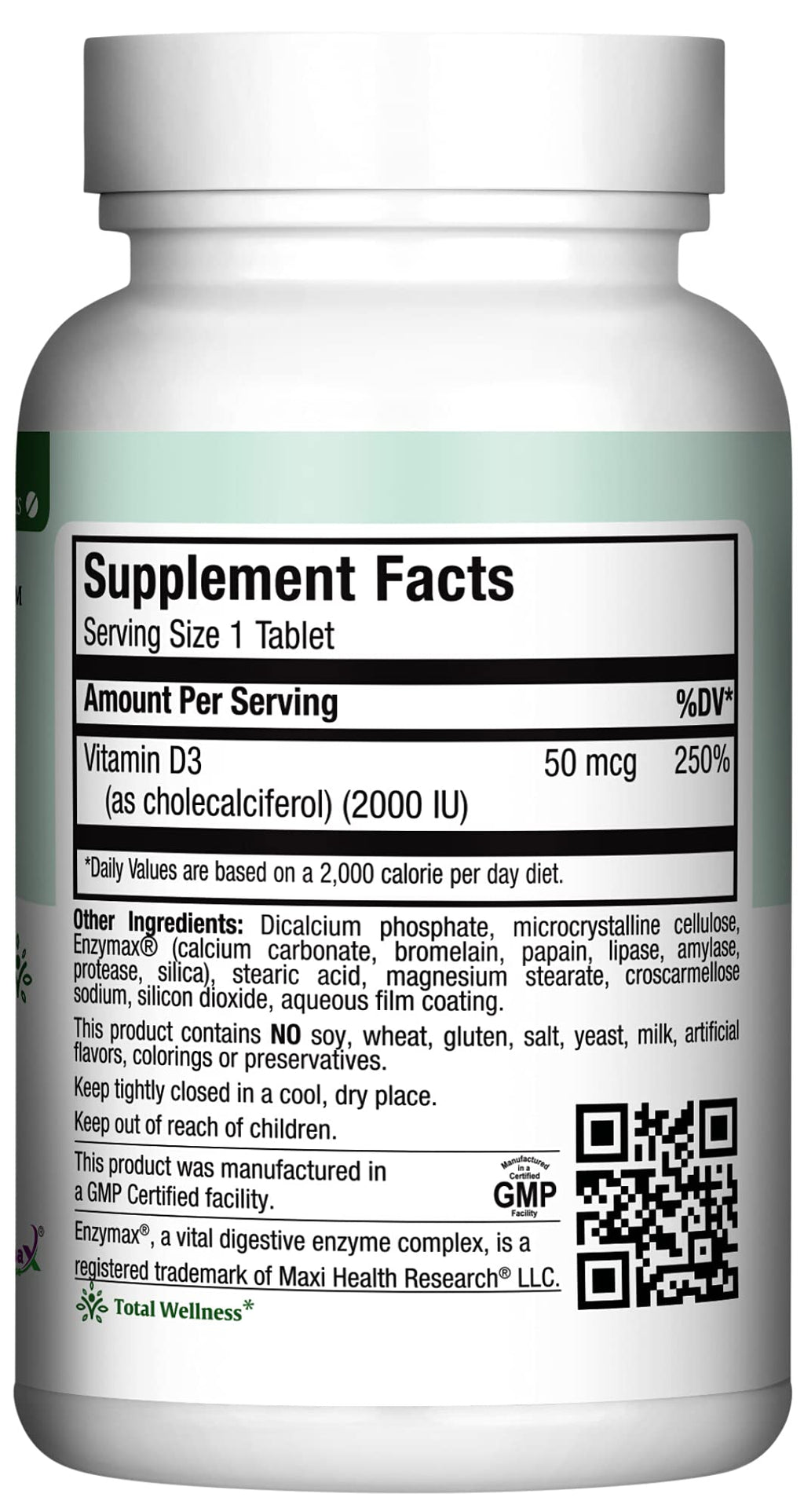 Maxi Health Vitamin D3 2000IU Tablets – Immune Support, Bone Health, and Muscle Function – Vitamin D 2000 IU Supplement for Adults – Kosher, Easy-to-Swallow, 90 Tablets