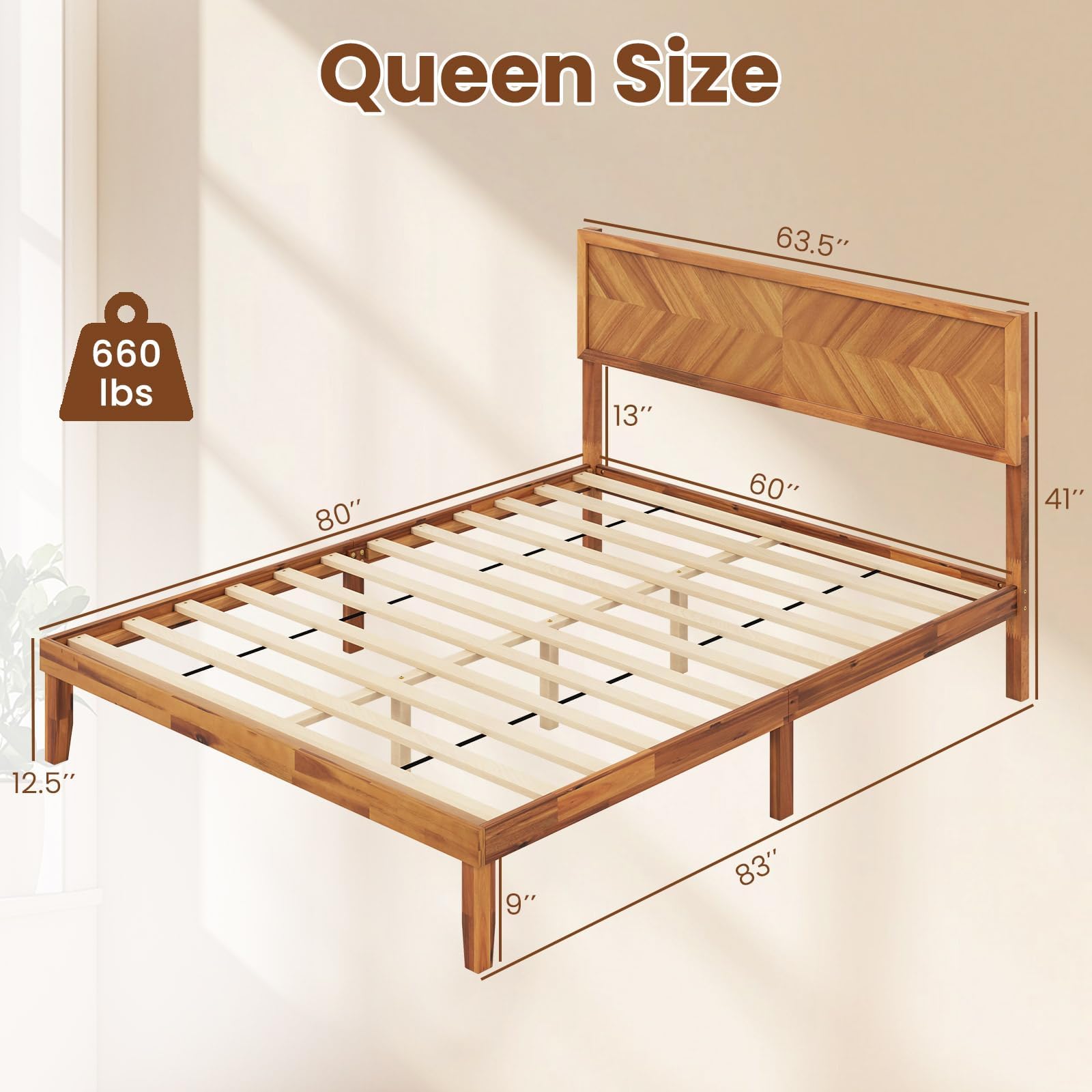 Giantex Wood Twin Bed Frames with Headboard, Solid Acacia Wood Platform Bed with 12 Strong Wooden Slat Support, Scandinavian Style Art Deco Twin Size Bed Frame, No Box Spring Needed, Rustic Brown