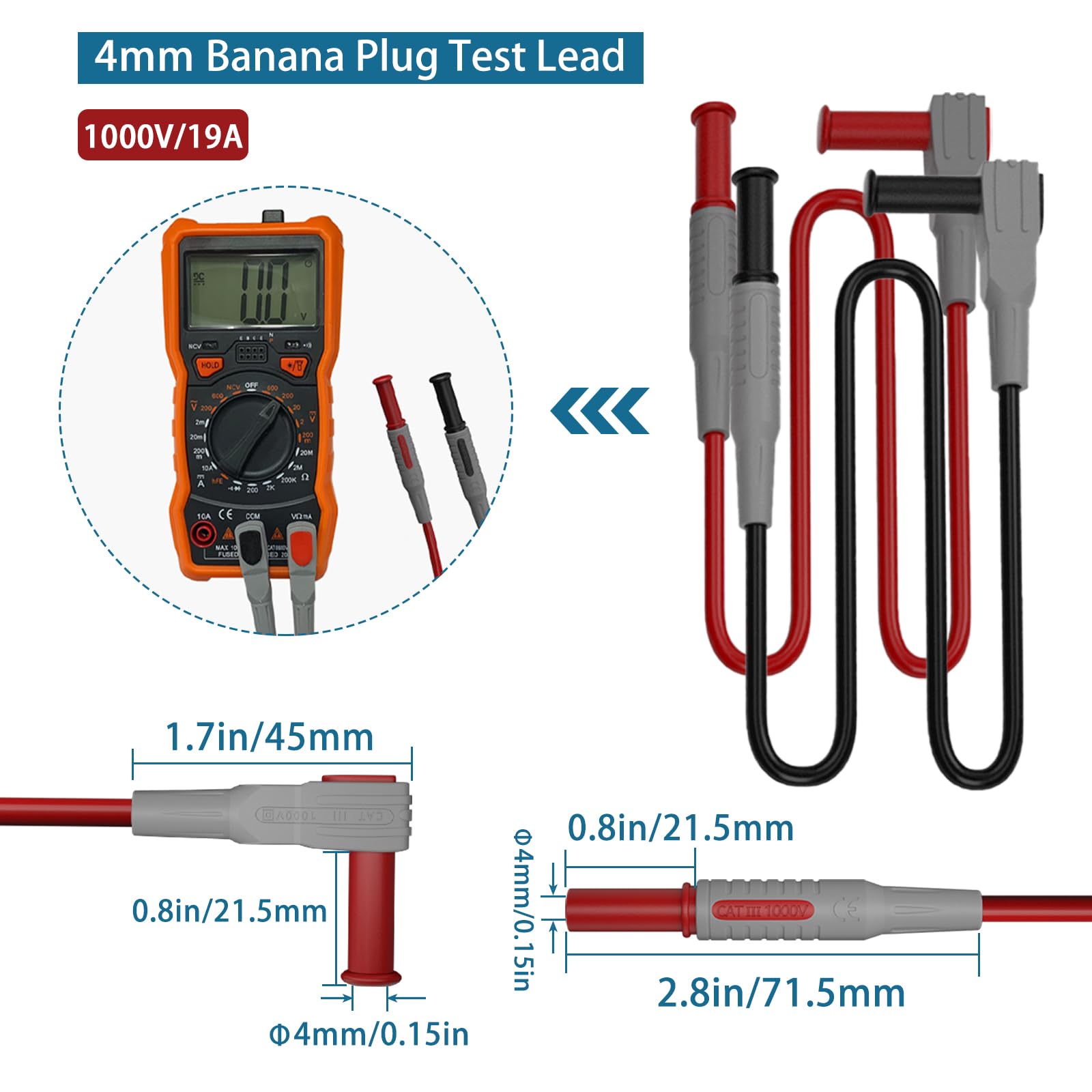 12pc Multimeter Test Leads,Test Leads with Alligator Clips,Test Hook,Banana Plug Leads,Telescopic Testing Hook,Suitable for Fluke, Kaiweets, Innova Multimeter, Voltmeter, Clamp Meter