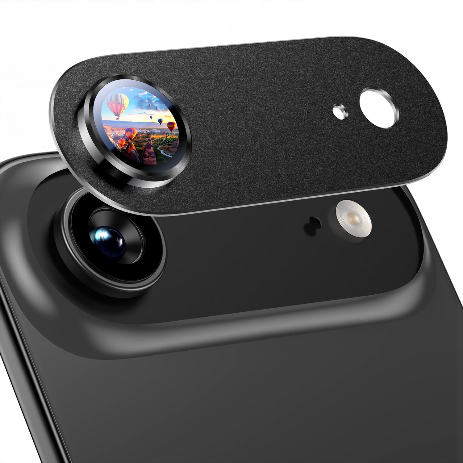 Uyiton Compatible with iPhone 17 Camera Lens Protector - [Not Easy to Break][Strong Adsorption][Case-Friendly] Metal Tempered Glass Rear Camera Screen Cover - Black