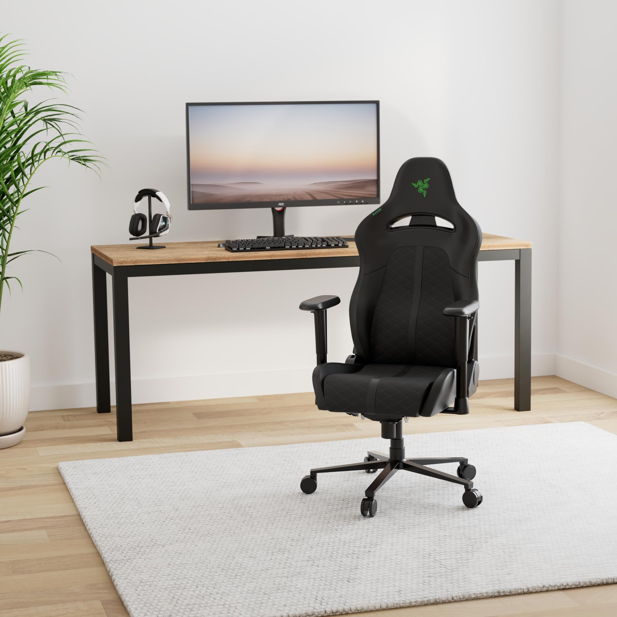 Razer Enki X Essential Gaming Chair: All-Day Comfort - Built-in Lumbar Arch - Optimized Cushion Density - Dual-Textured, Eco-Friendly Synthetic Leather - Adjustable 152-degree Recline - Black