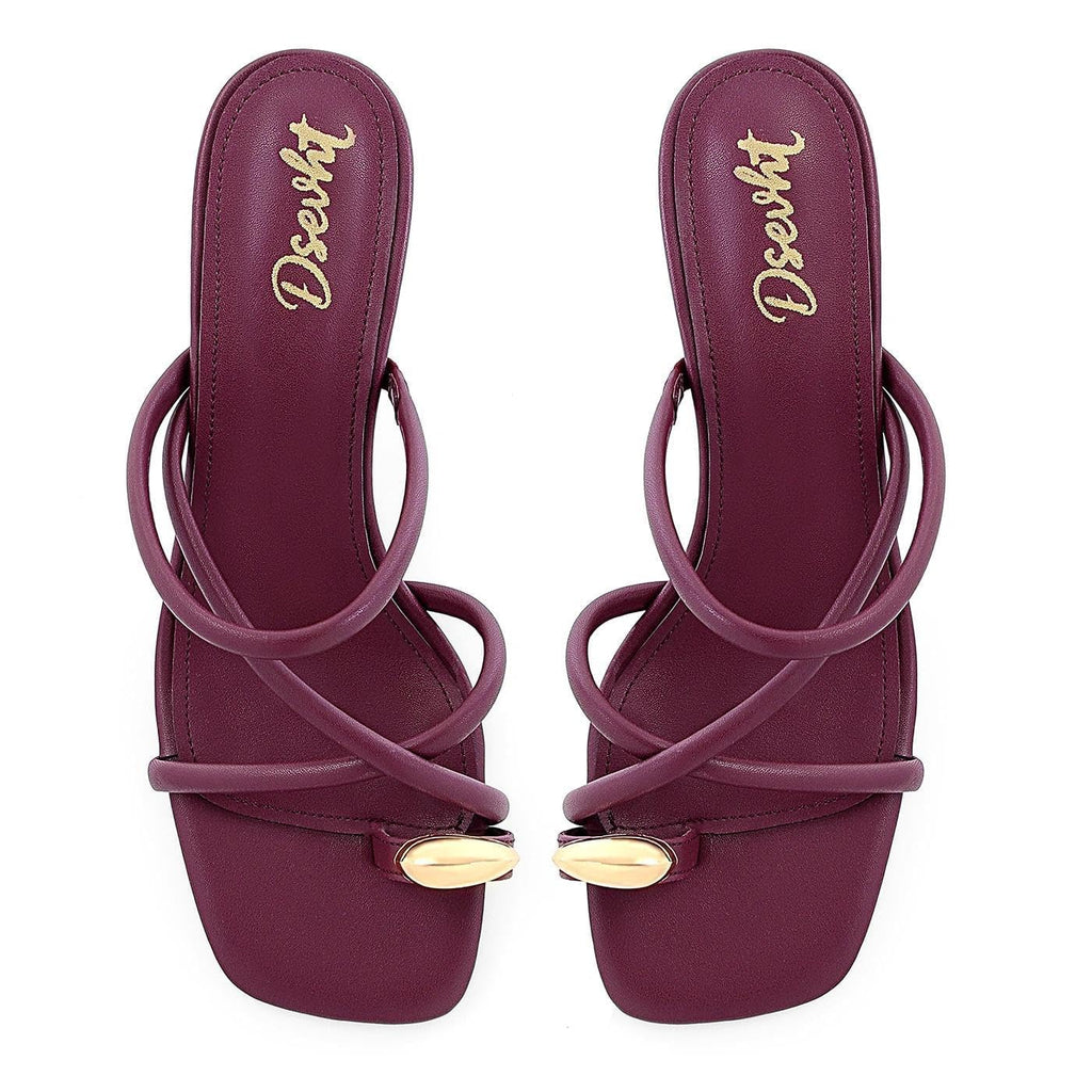 Dsevht Strappy Kitten Heel Sandals Toe Ring Flip Flop Stiletto Low Short Thong Heels Slip On Square Open Toe Summer Dress Shoes for Women