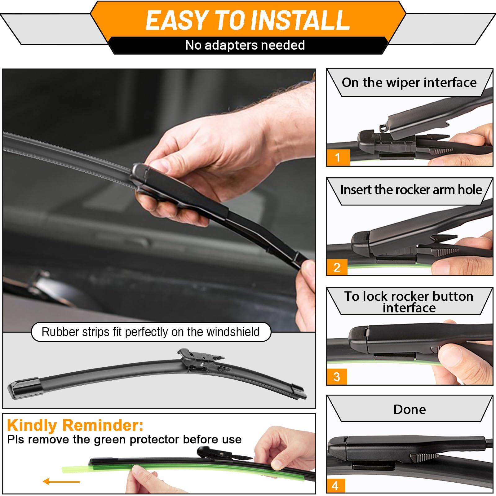 OEM Windshield Wiper Blades Replacement for Chevy Silverado Avalanche Tahoe Suburban 2007–2013, GMC Sierra Yukon 2008–2013, Cadillac Escalade ESV EXT 22" + 22", OE Style Beam Wipers Set of 2