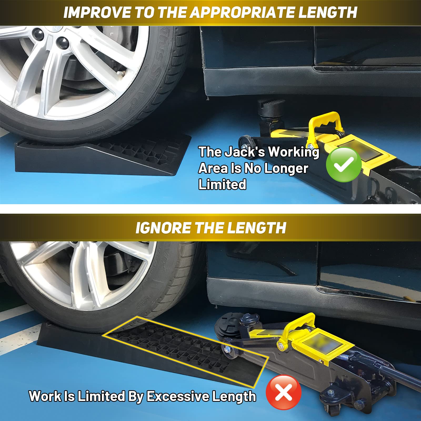 HOXWELL Detachable Low Profile Car Ramps for High Lift and Jack Support, Heavy Duty Car Ramps for Low Cars, Removable Vehicle Ramps for Garage, 15.35''-27.83'' L, 2PCS